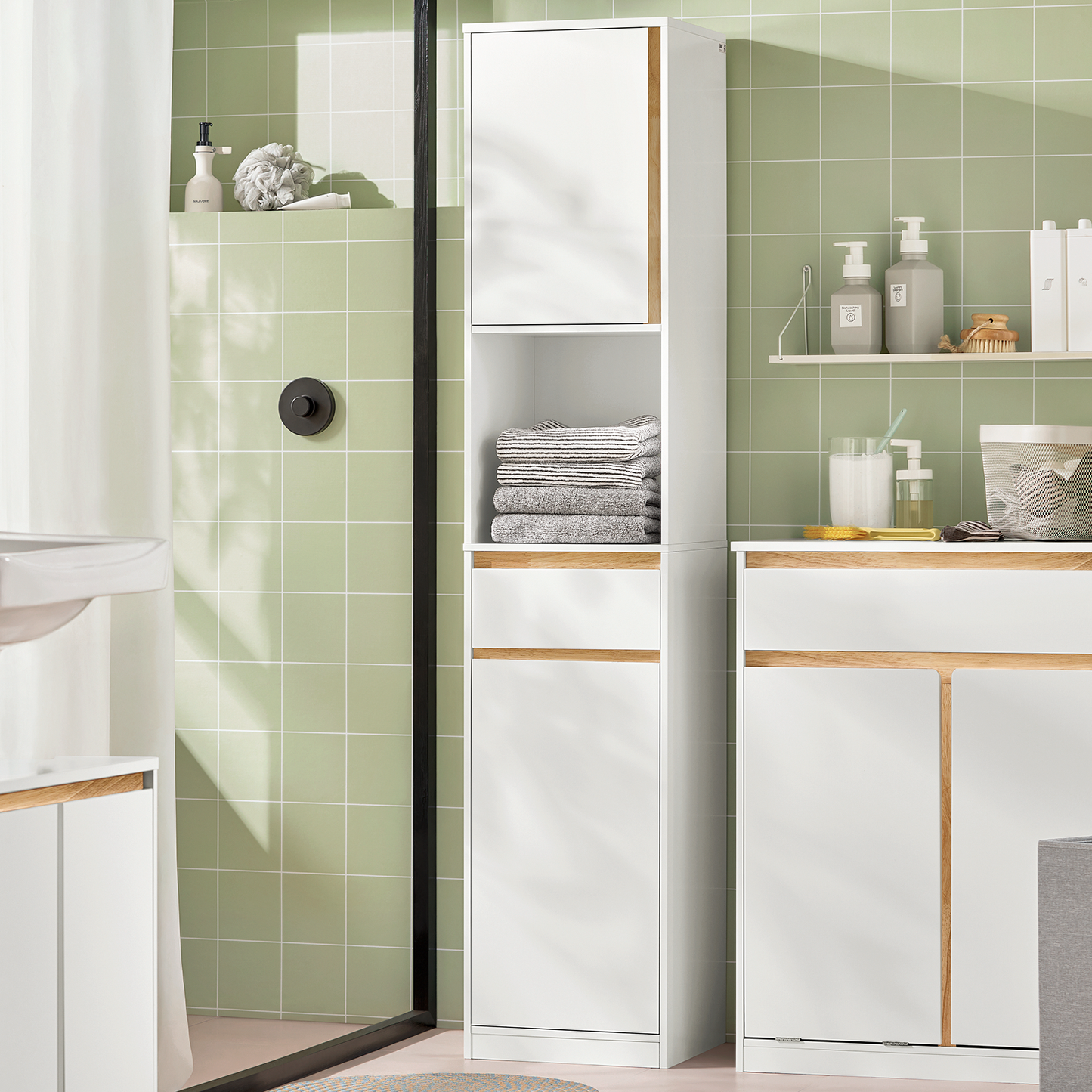 Armoire de salle de bain haute SoBuy, meuble de rangement pour salle de bain BZR80-W