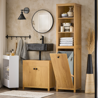 Armoire de salle de bain haute SoBuy avec panier à linge BZR95-SN