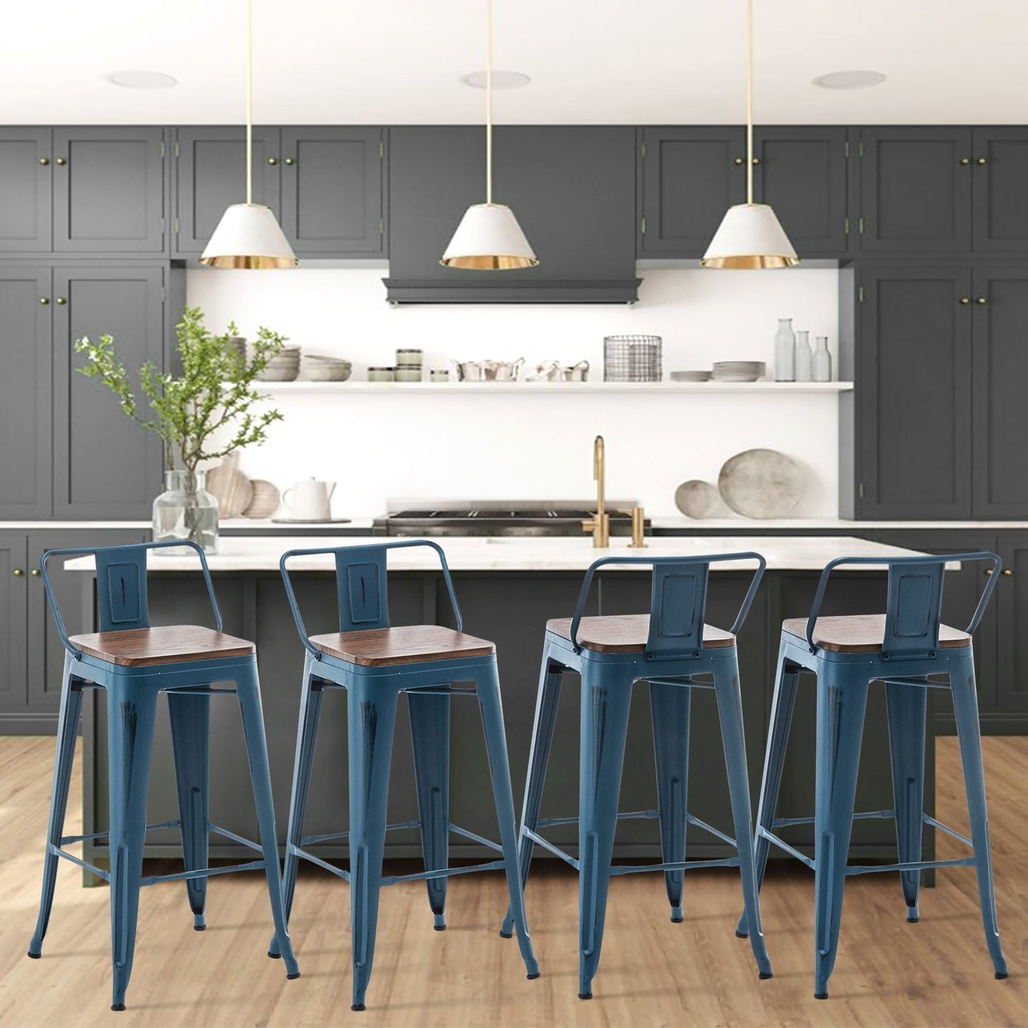 Bar Stools With Back set of 4 Industrial Metal Barstools with Wooden Seats