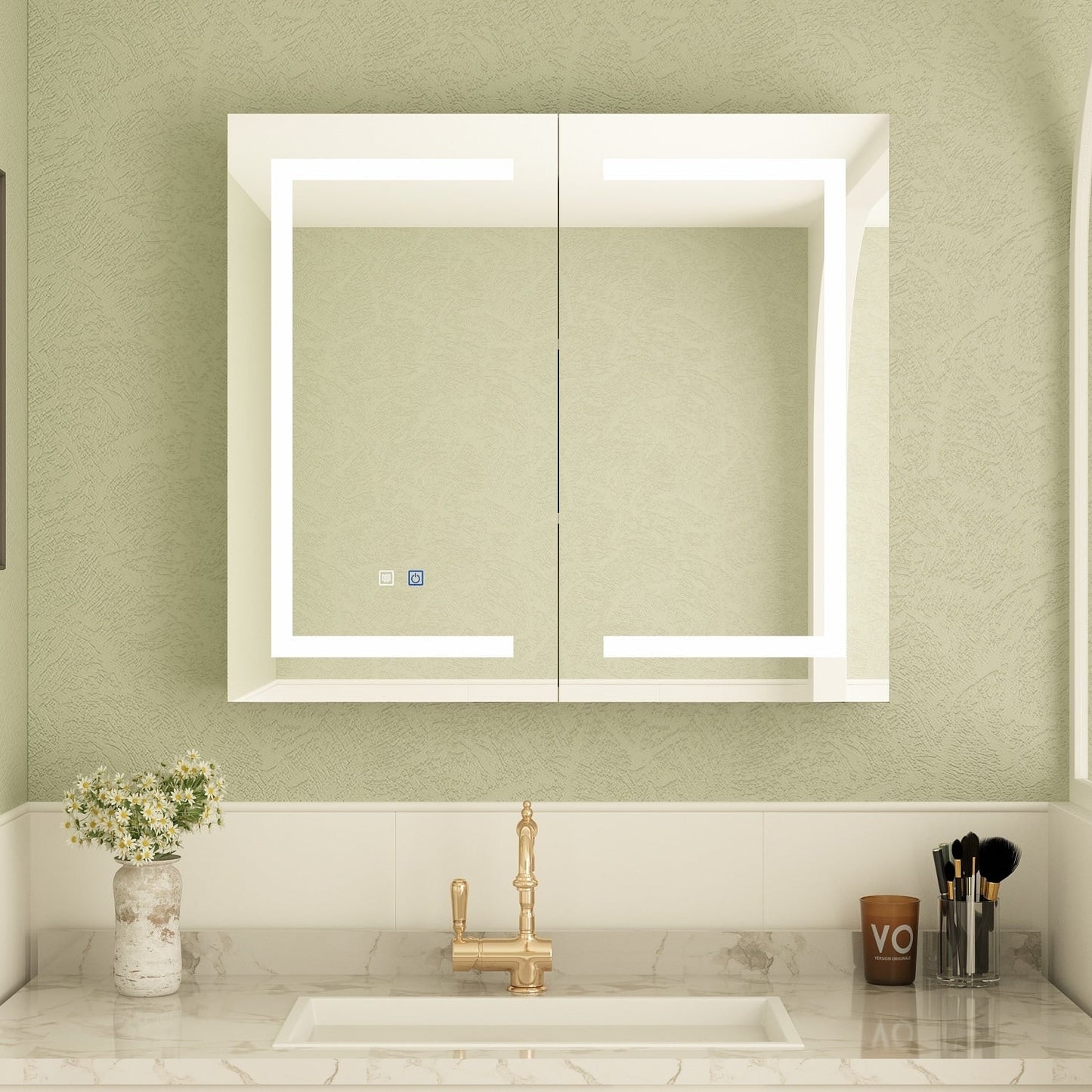 Bathroom Medicine Cabinet LED Mirror Anti-Fog 6000K Wall Cabinet White