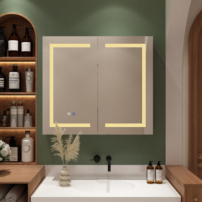 Bathroom Medicine Cabinet LED Mirror Anti-Fog 6000K Wall Cabinet White