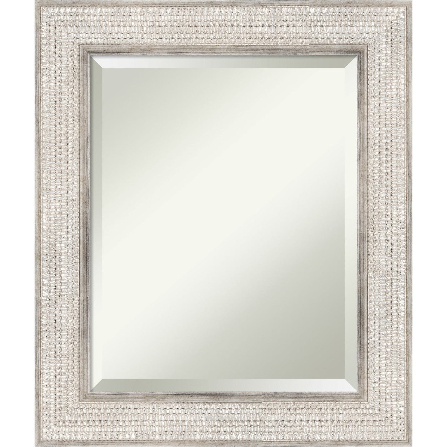 Beveled Wood Bathroom Wall Mirror - Trellis Silver Frame - Trellis Silver