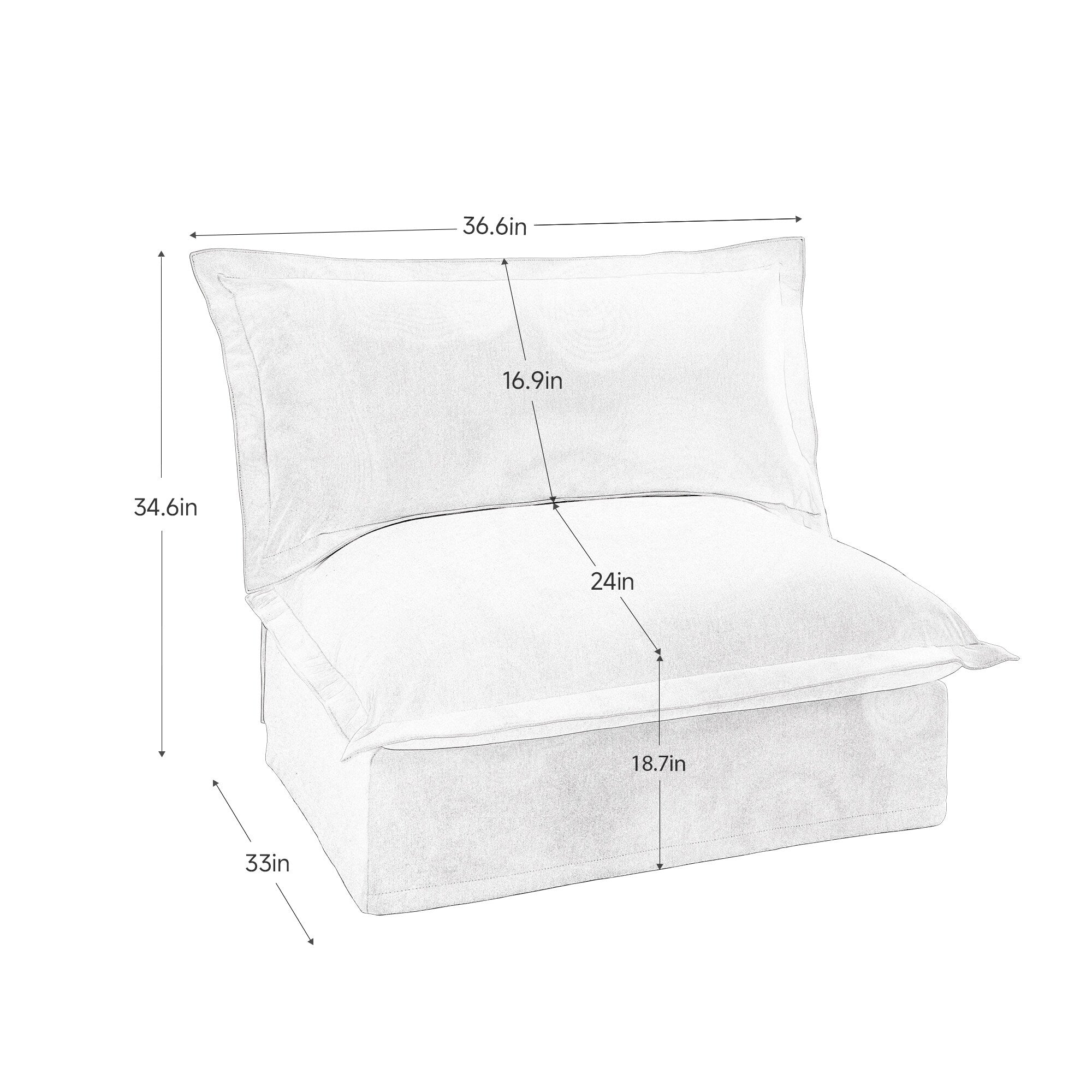 Black Chenille Armless Sofa 1 Seat Modern Removable Cover Sturdy Wood Frame 34.64 Inch Height