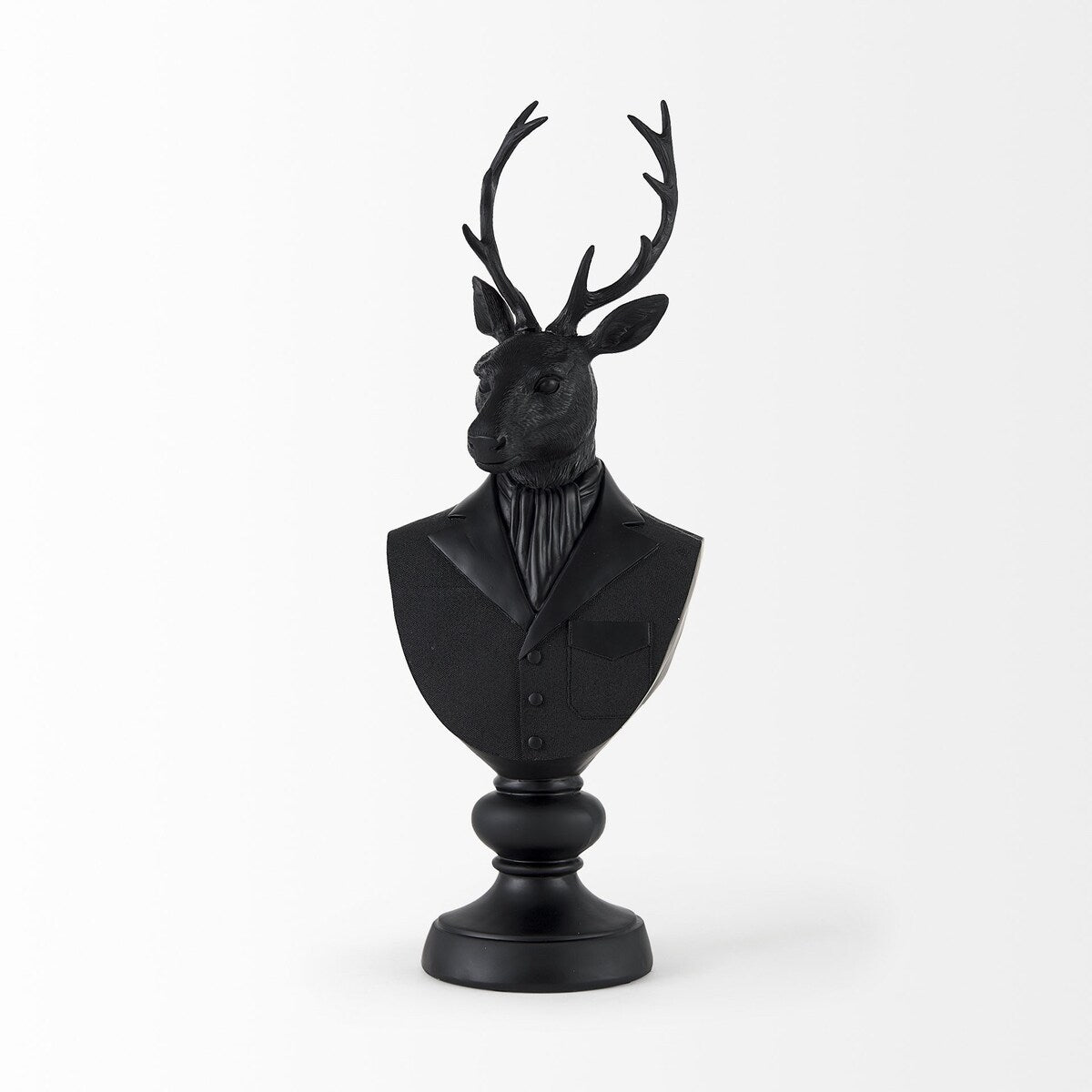 Black Resin Suited Deer Bust Sculpture - 6 W x 8 D x 23 H