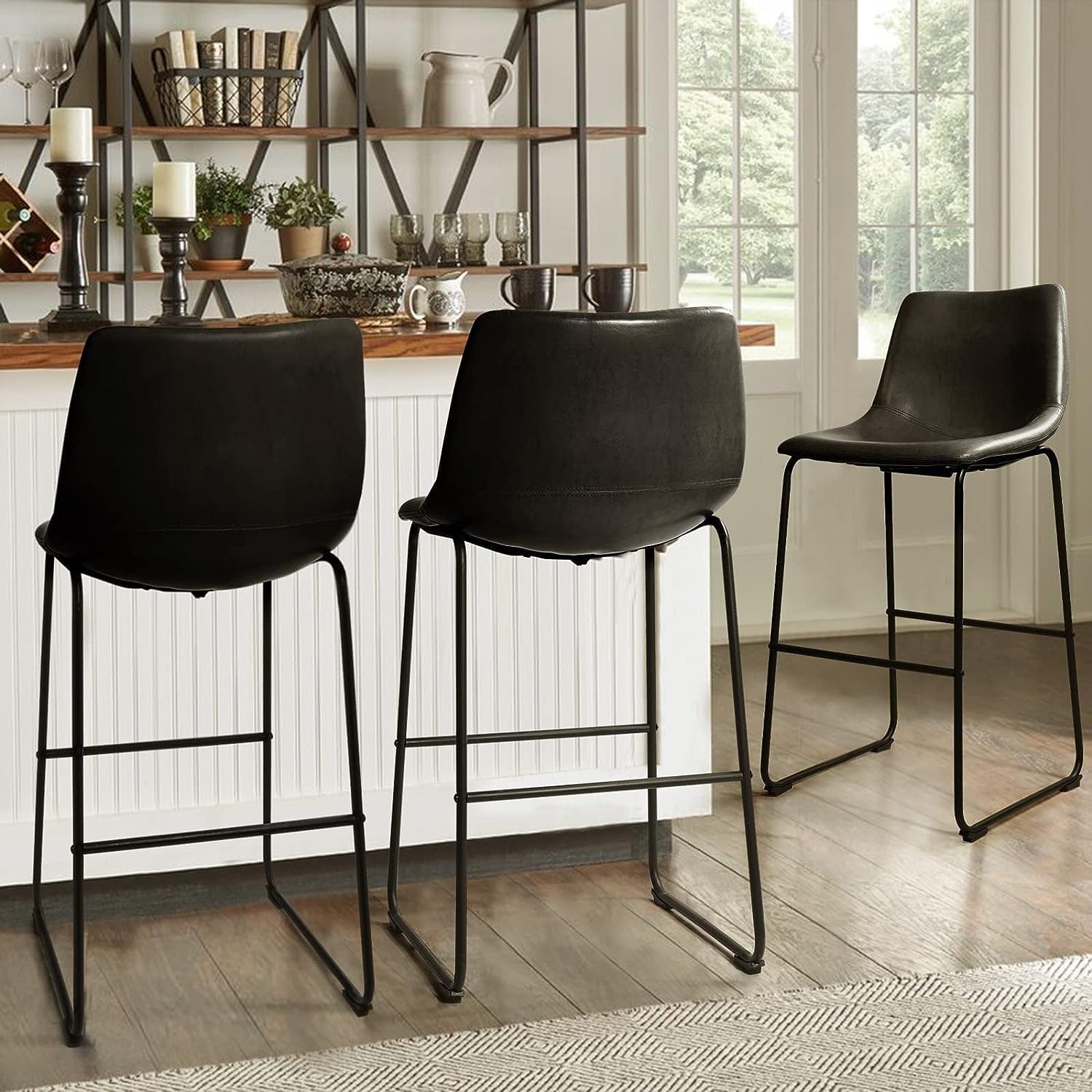 Bossin 18/26/30 inch Bar Stools,Counter Height Bar Stools with Back Modern PU Leather Stools Dining Chair with Footrest
