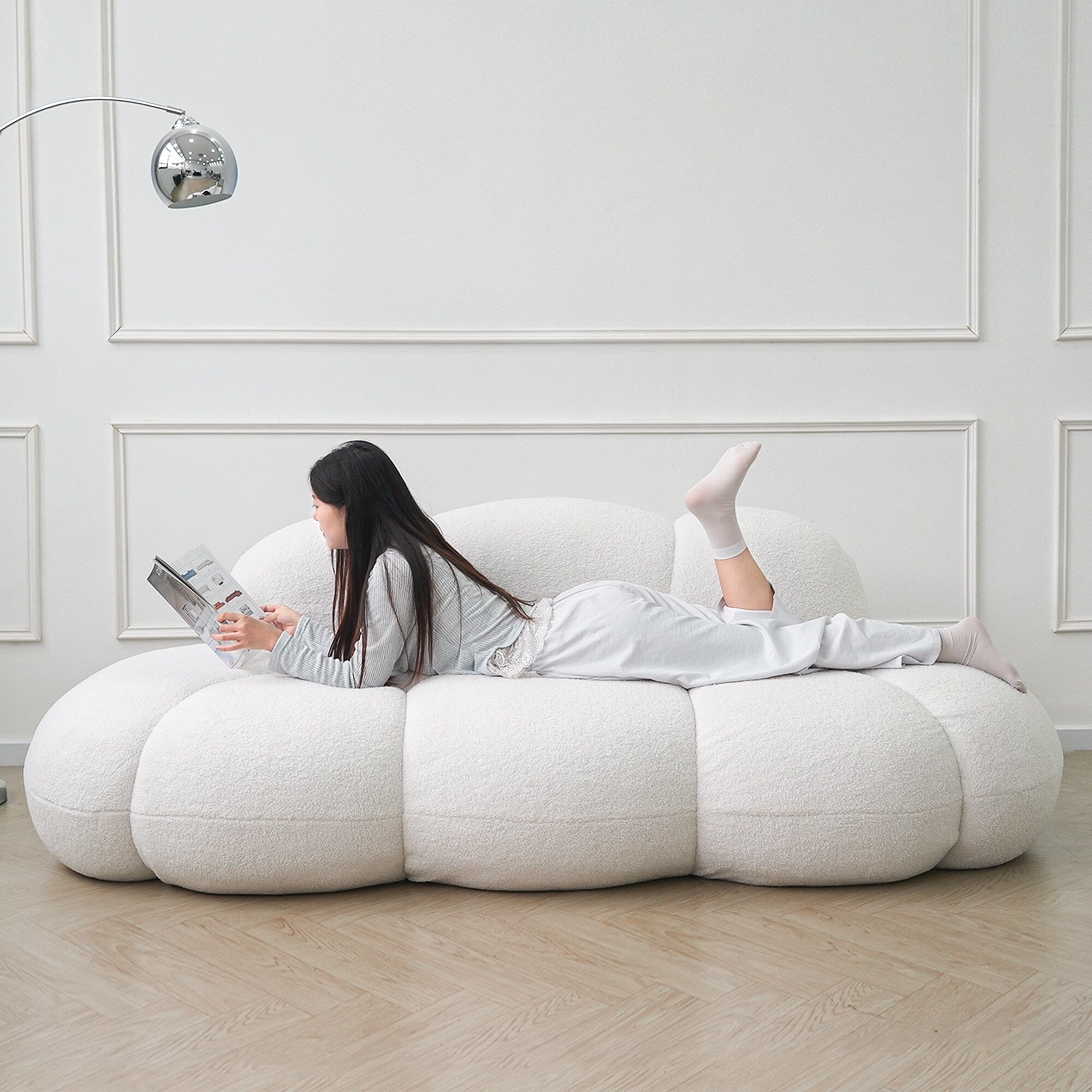 Boucle Upholstered Cloud Sofa Modern Frameless Floor Couch