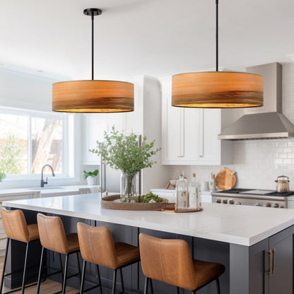 Breaux 4-Light Wood Veneer Drum Chandelier with Black Canopy - 22 in. W