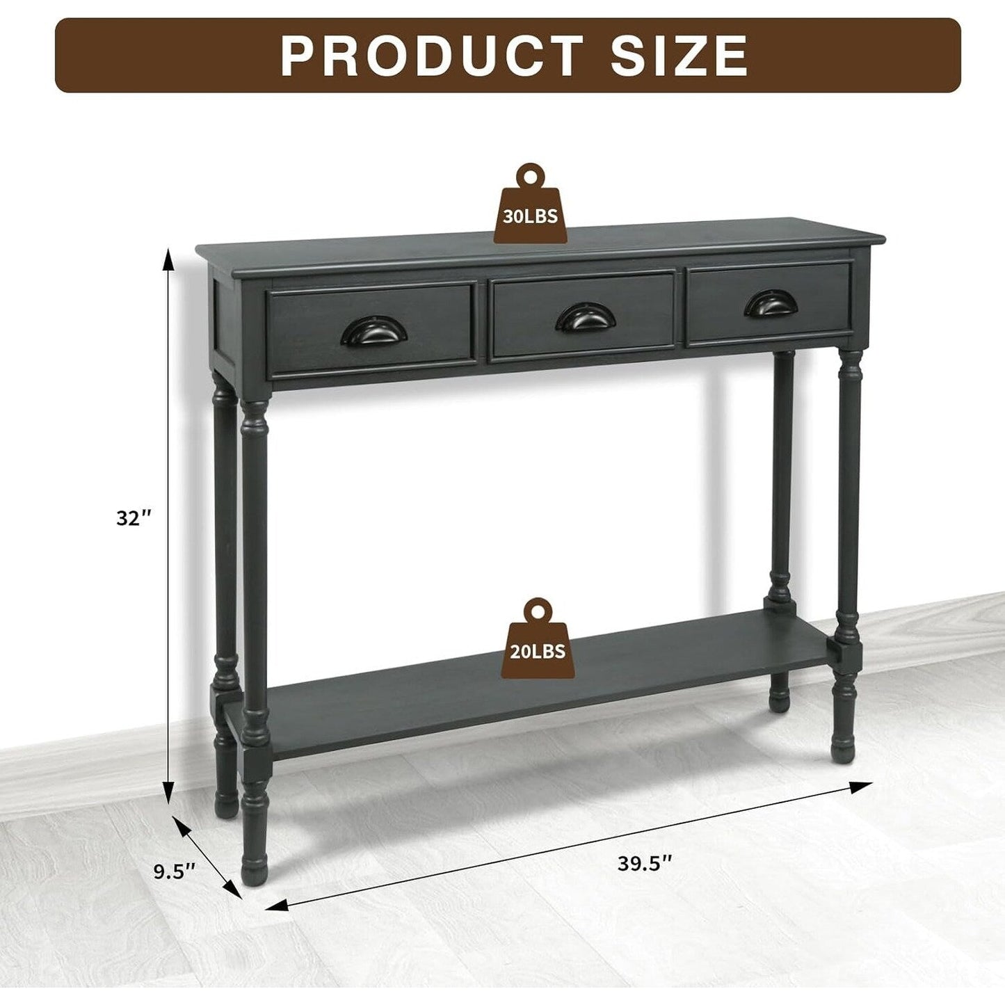 Burlington Wood 3-drawer Console Hallway Table