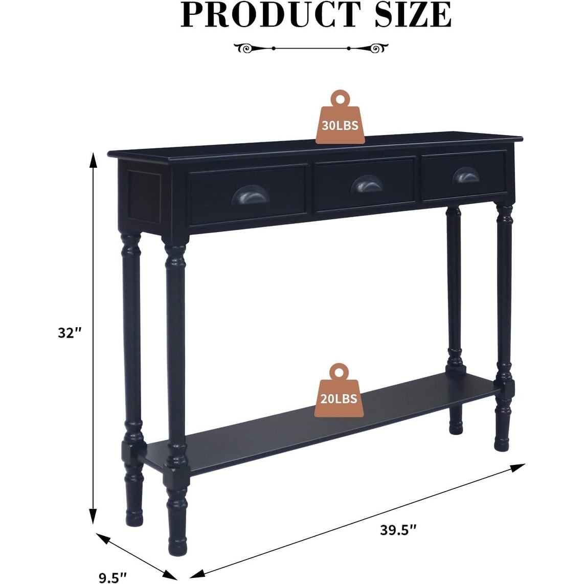 Burlington Wood 3-drawer Console Hallway Table