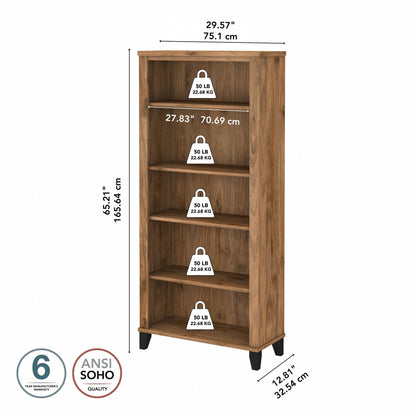 Bush Furniture Somerset Tall 5 Shelf Bookcase with Adjustable Shelves