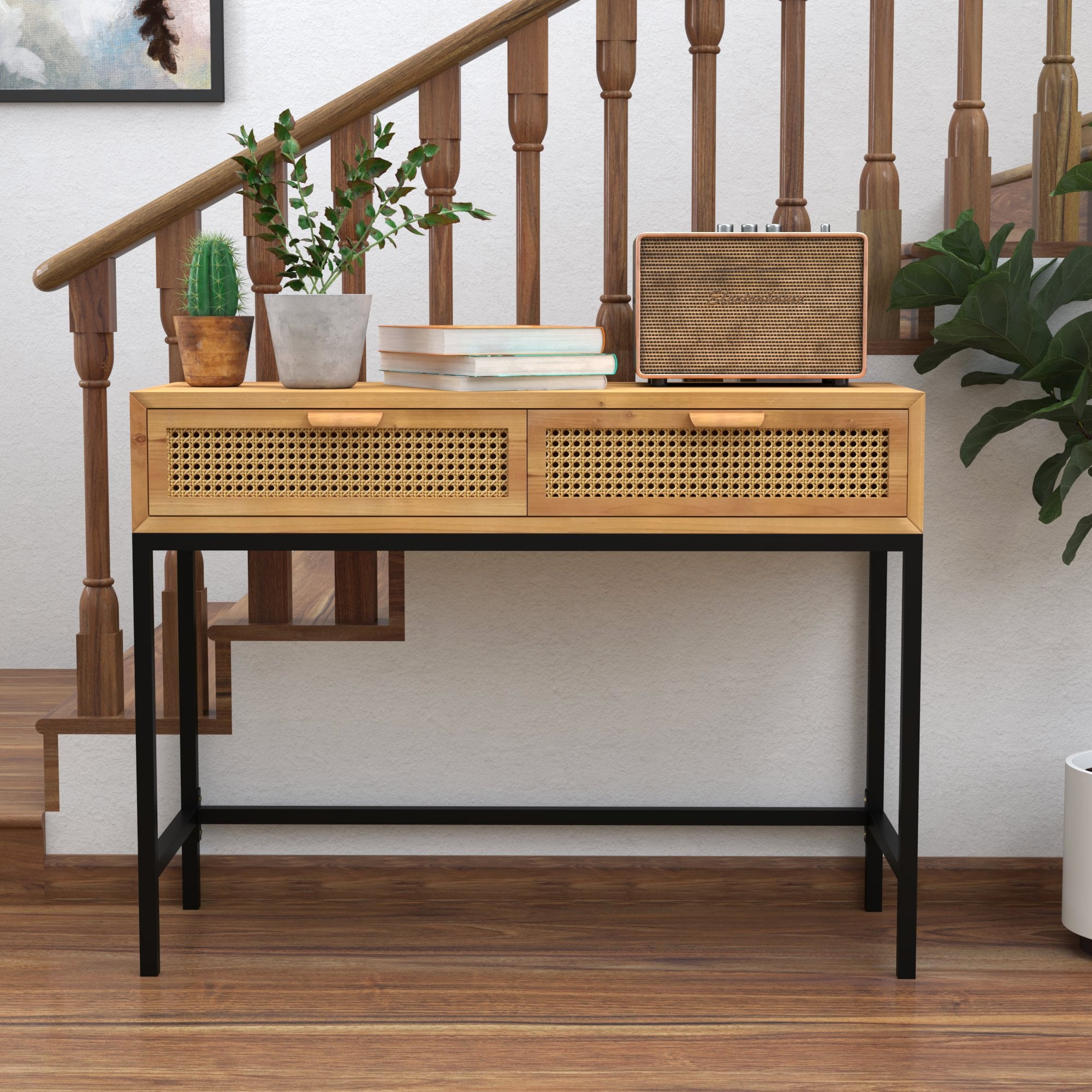 COZAYH 44 Woven Front Modern Farmhouse Console Table Sofa