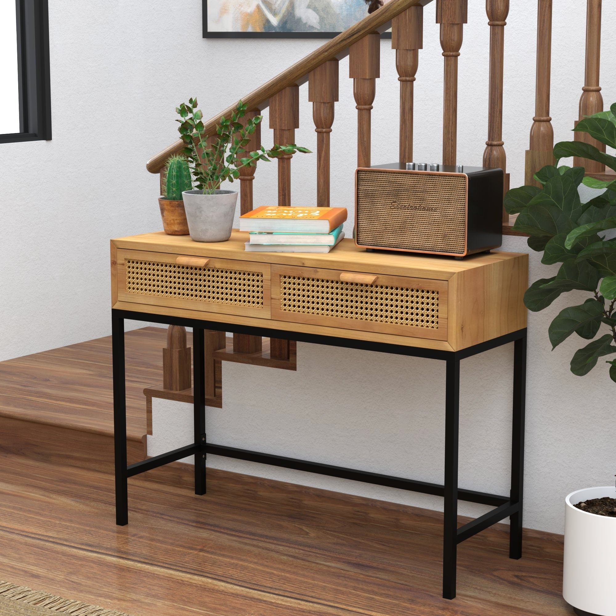 COZAYH 44 Woven Front Modern Farmhouse Console Table Sofa