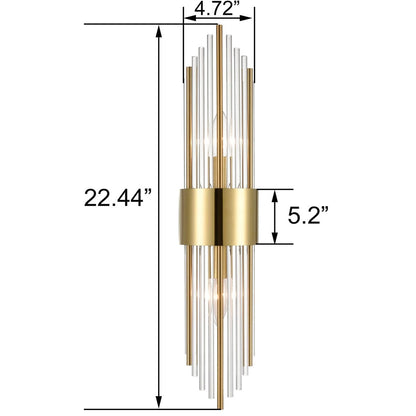 Cabrera Modern Metal Wall Sconce with Beautiful Crystal Clear Glass Rods for Bathroom Set of 2