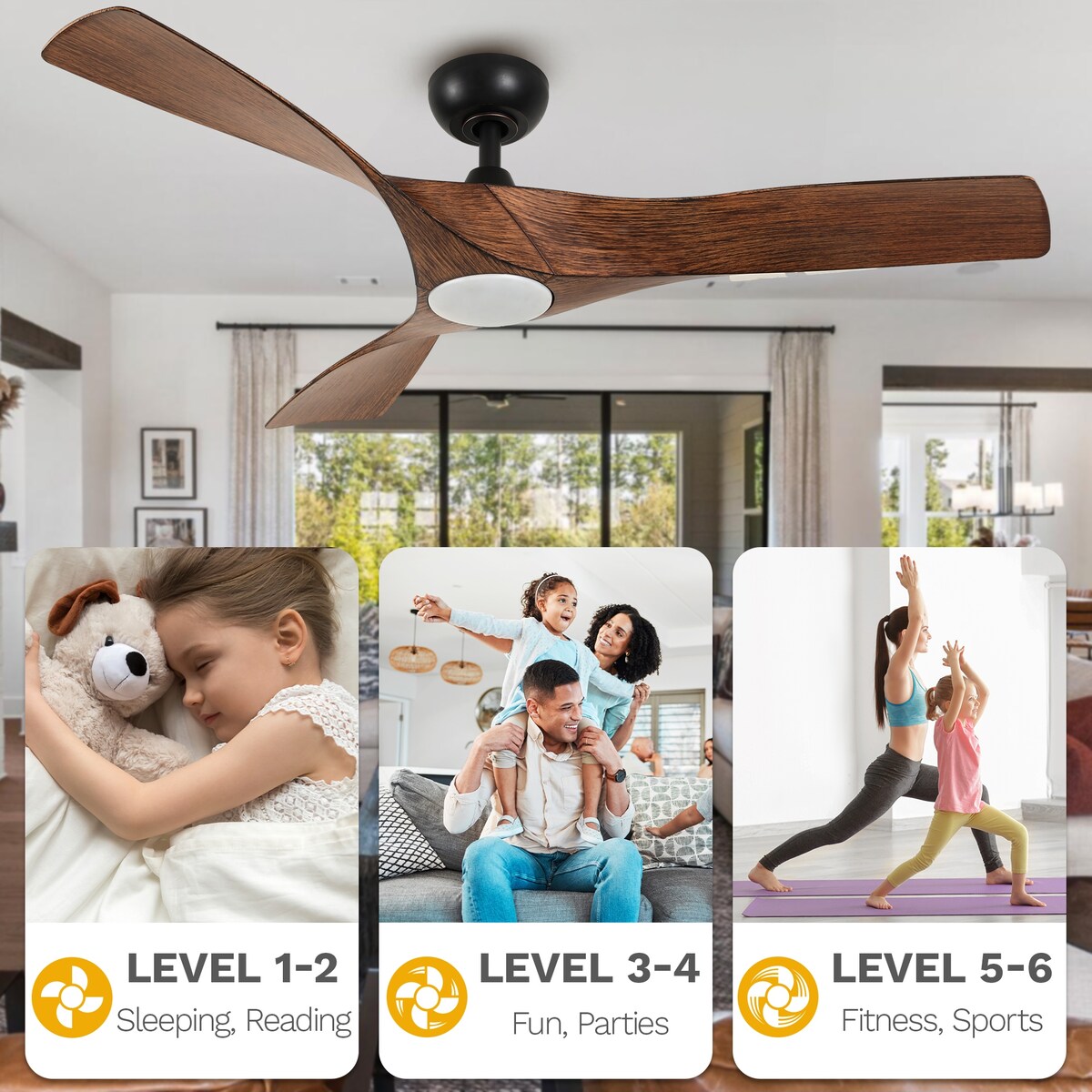Ceiling Fan Light, 52 Ceiling Fan w/ Remote, LED Dimmable Tri-Color Temperature