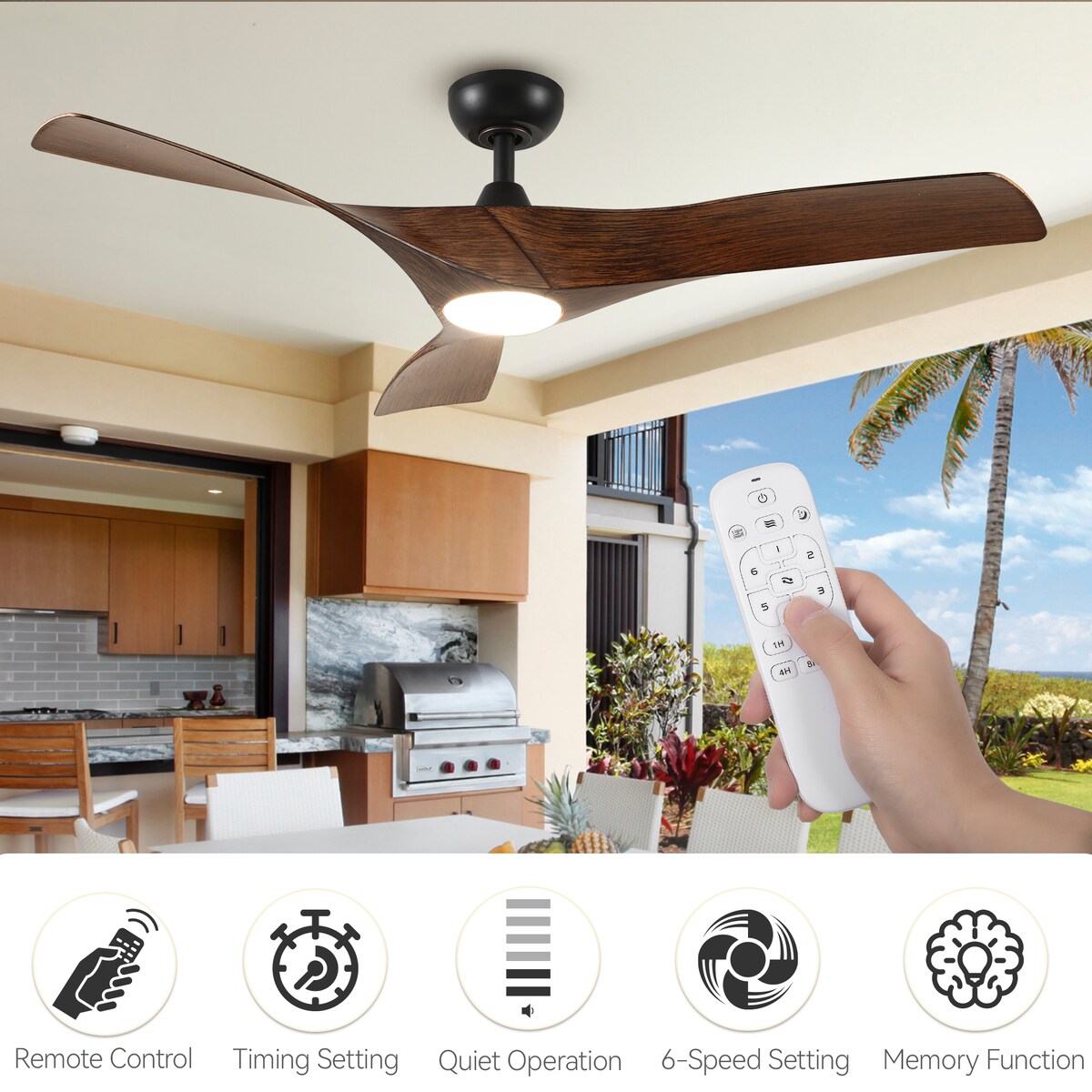 Ceiling Fan Light, 52 Ceiling Fan w/ Remote, LED Dimmable Tri-Color Temperature