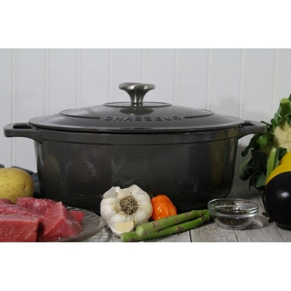 Chasseur 3.8-quart Caviar-Grey Enameled Cast Iron Oval Dutch Oven