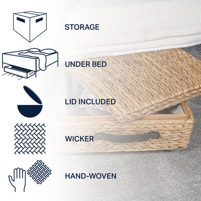 happimess Hyacinth/Wood Underbed Storage Bin with Wheels & Handles