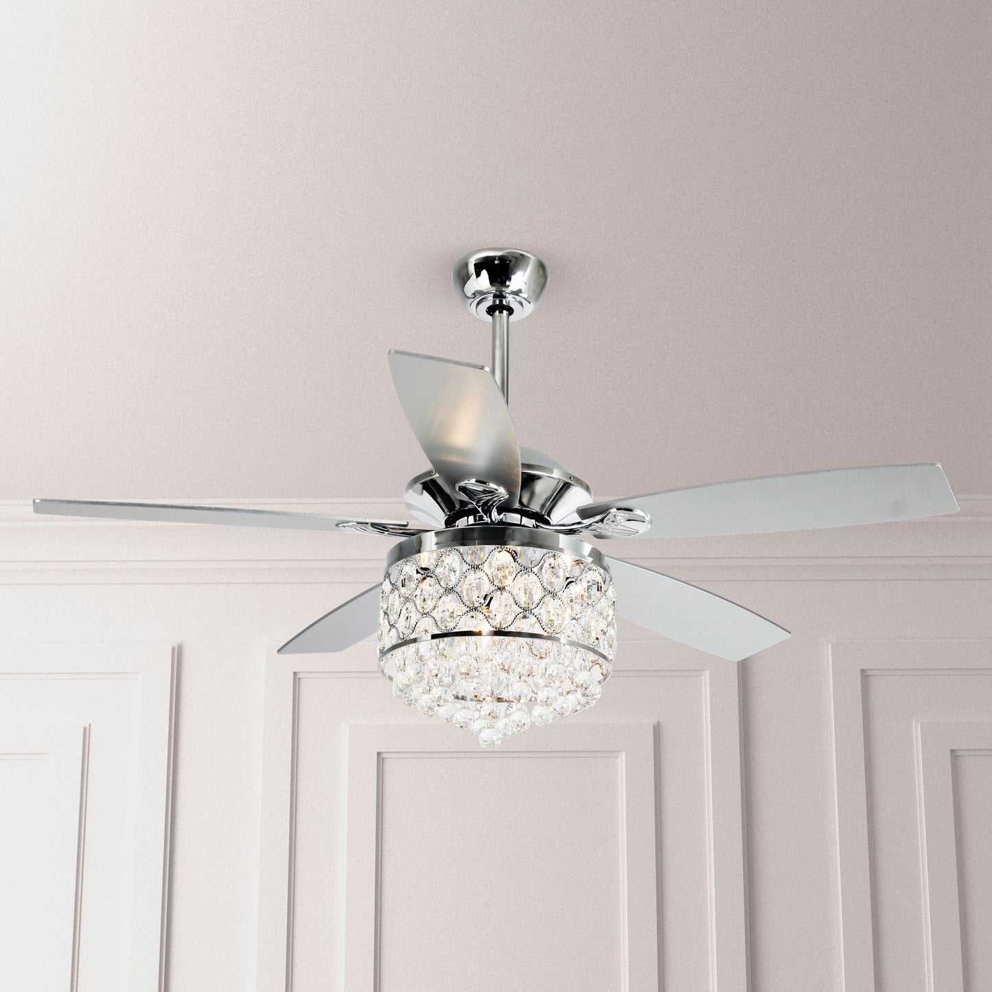Chrome/ Crystal 4-light Chandelier/ Ceiling Fan with Remote