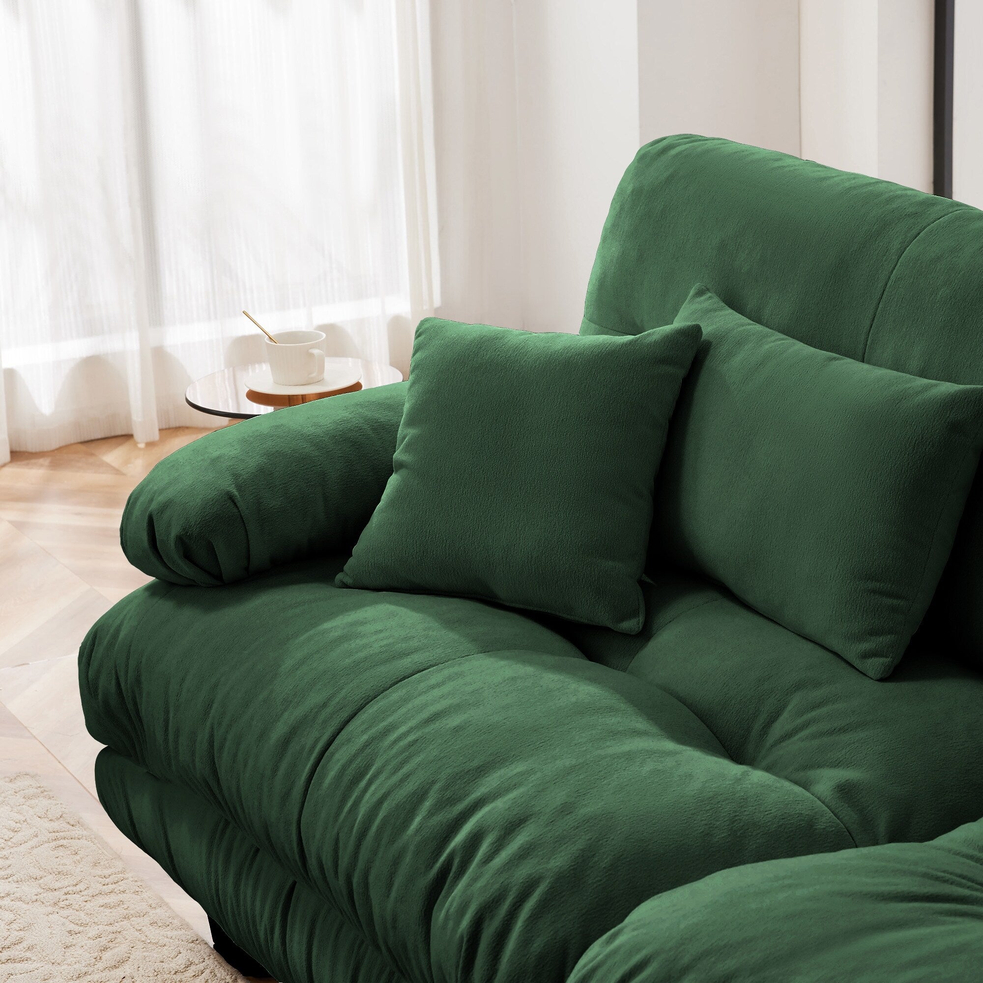 Cloud Couch 2 Seater Sofa for Living Room, Chenille 2 - Seat sofa with 2 Lumbar pillows and 2 throw pillows,Chenille Green