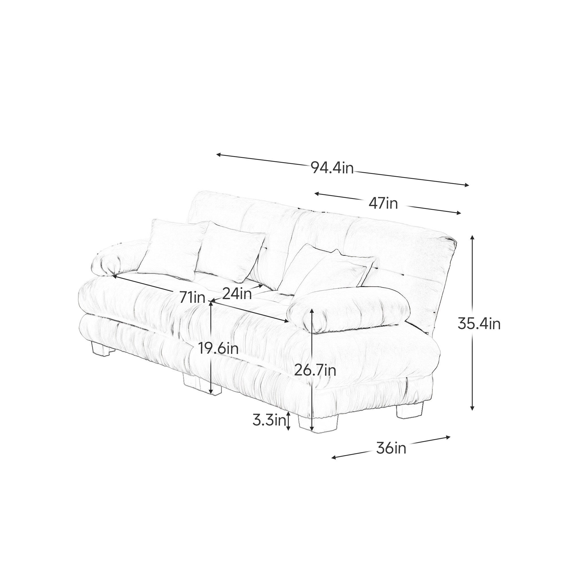 Cloud Couch 2 Seater Sofa for Living Room, Chenille 2 - Seat sofa with 2 Lumbar pillows and 2 throw pillows,Chenille Green