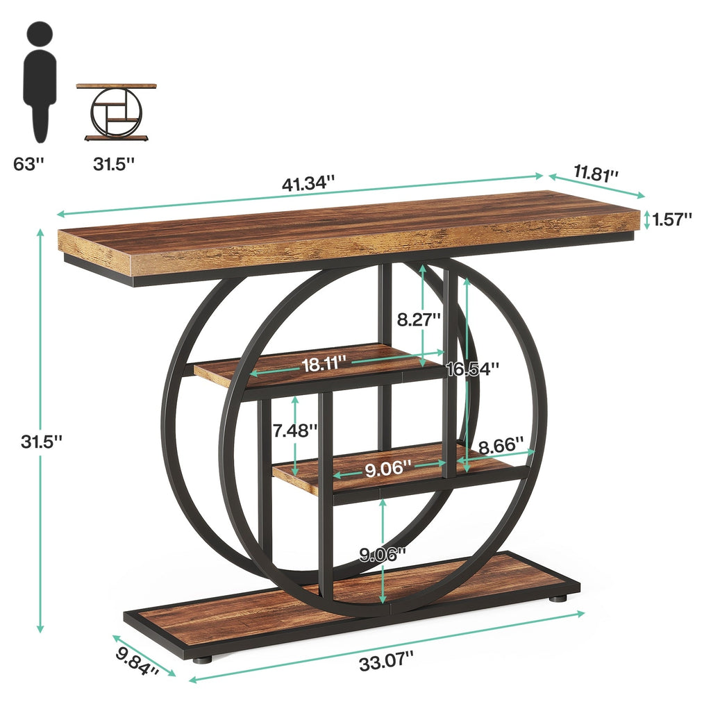 Console Table for Entryway, Industrial 4-Tier Sofa Table Behind Couch