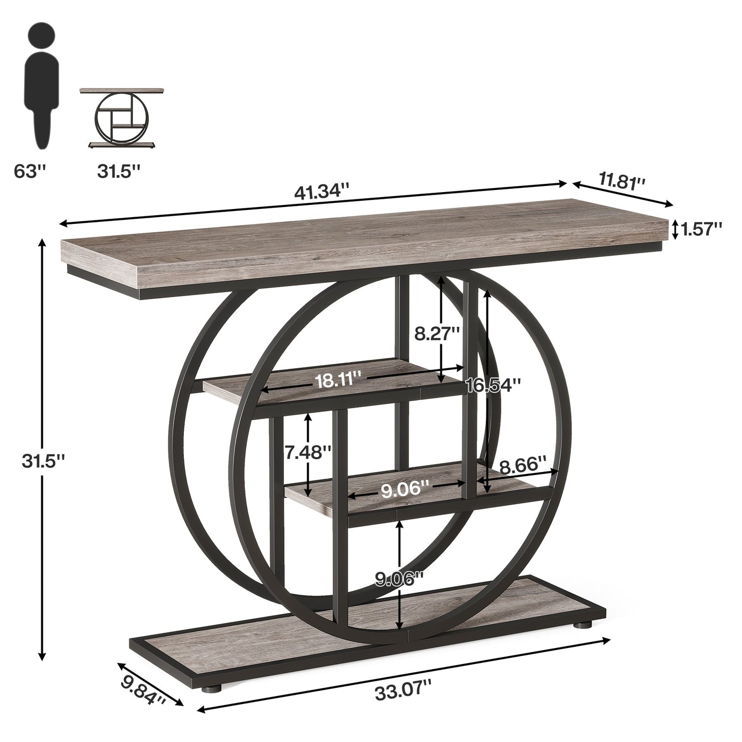 Console Table for Entryway, Industrial 4-Tier Sofa Table Behind Couch