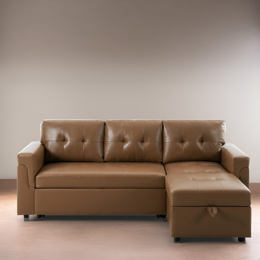 Convertible Reversible Sectional Sofa with Pull-Out Sleeper Bed, Hidden Storage Chaise, and Durable Legs