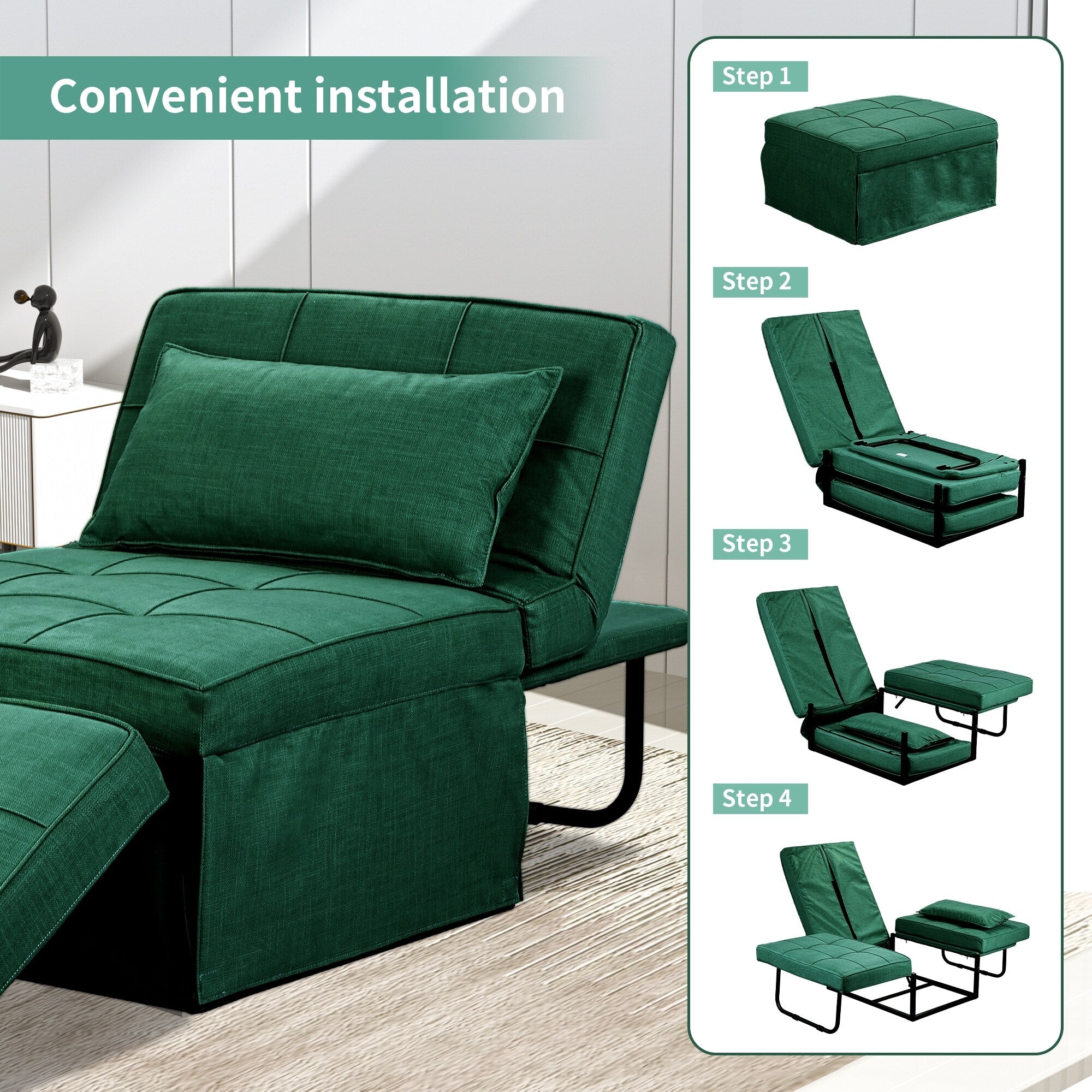 Convertible Sofa Bed Sleeper Sofa Chair Couch Folding Ottoman Recliner Chairs for Living Room