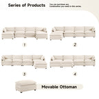 Corduroy Sectional Sofa with Removable Ottomans & Ultra-soft Cushions for Living Room & Bedroom