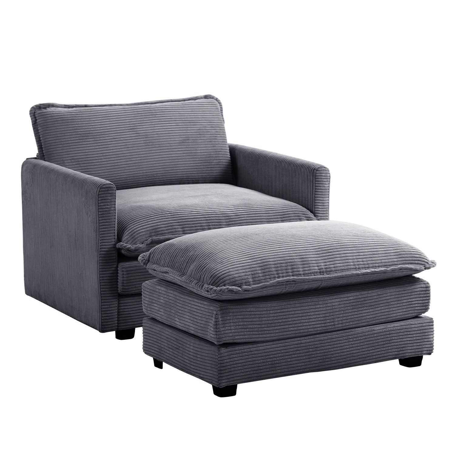 Corduroy Sectional Sofa with Removable Ottomans & Ultra-soft Cushions for Living Room & Bedroom
