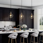 Coria Mid-century Modern Brass Pendant Light 1-Light Chic Dimmable Kitchen Island Lamp Fluted Glass Dining Room