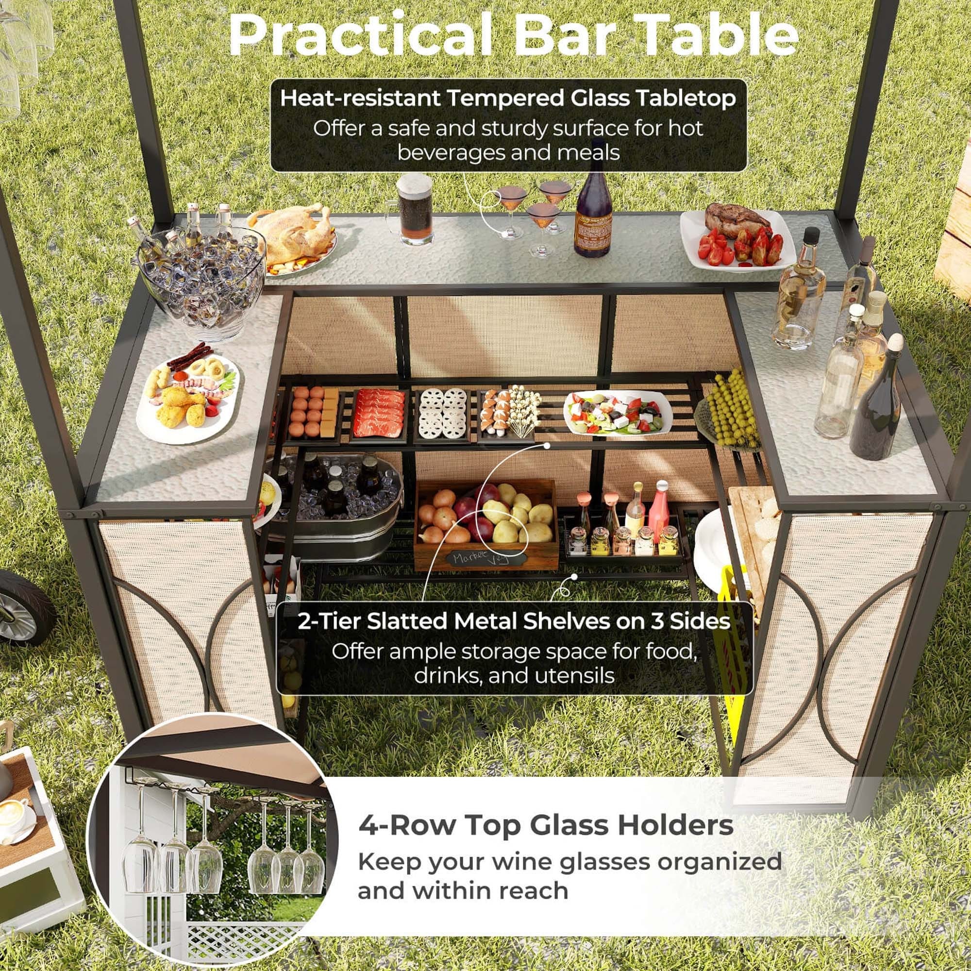 Costway 3 PCS Patio Bar Set with Tempered Glass Bar Table Metal - See Details