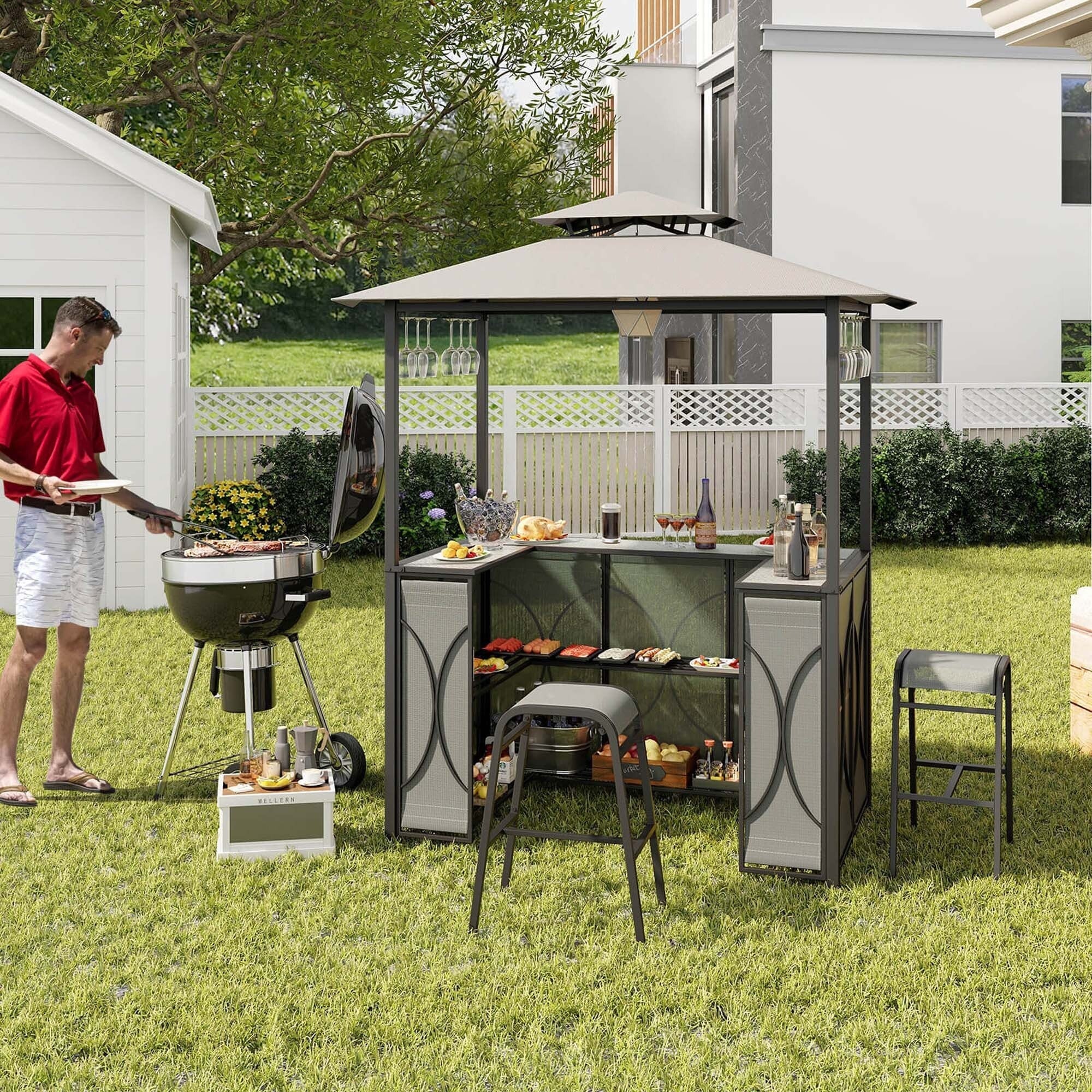 Costway 3 PCS Patio Bar Set with Tempered Glass Bar Table Metal - See Details