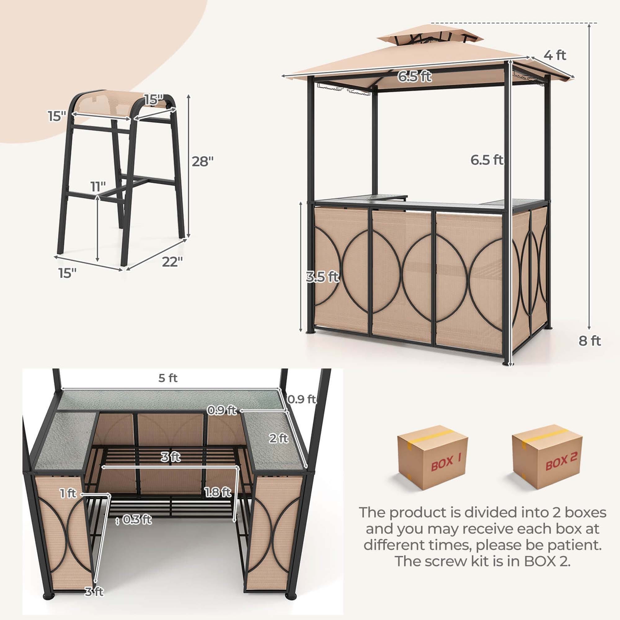 Costway 3 PCS Patio Bar Set with Tempered Glass Bar Table Metal - See Details
