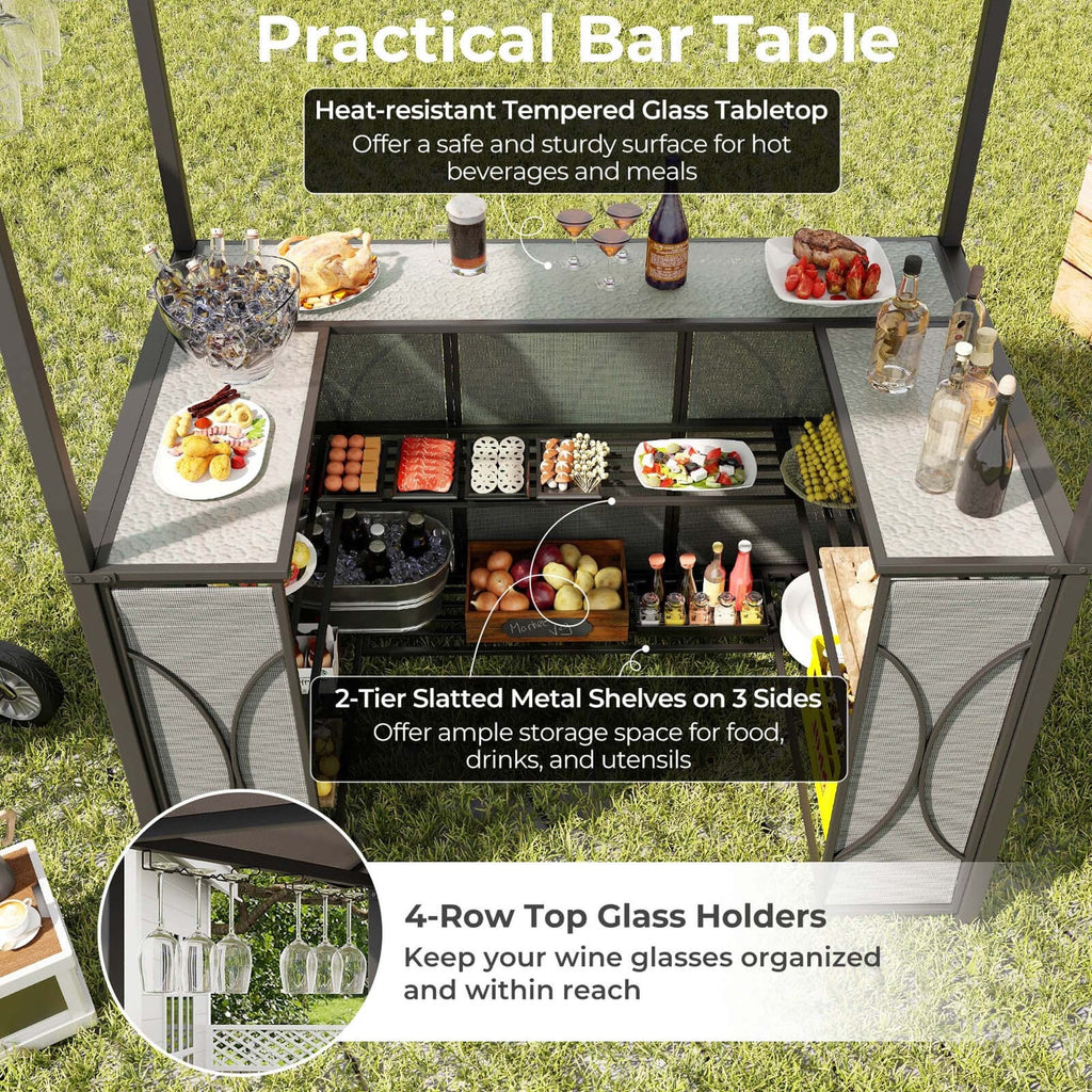 Costway 3 PCS Patio Bar Set with Tempered Glass Bar Table Metal - See Details