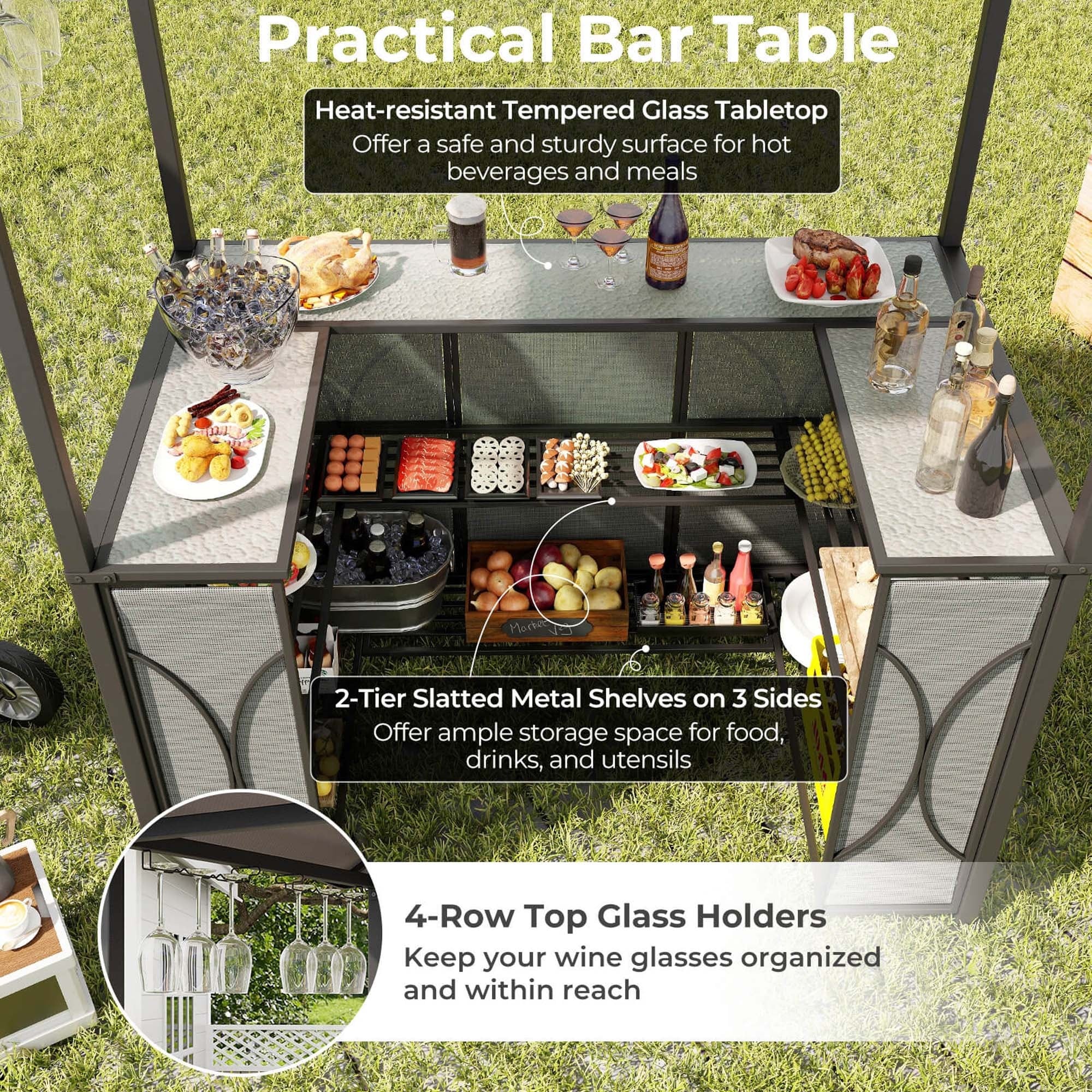 Costway 3 PCS Patio Bar Set with Tempered Glass Bar Table Metal - See Details