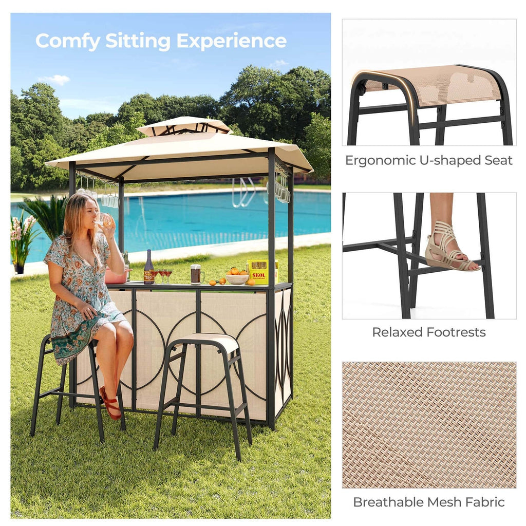 Costway 3 PCS Patio Bar Set with Tempered Glass Bar Table Metal - See Details