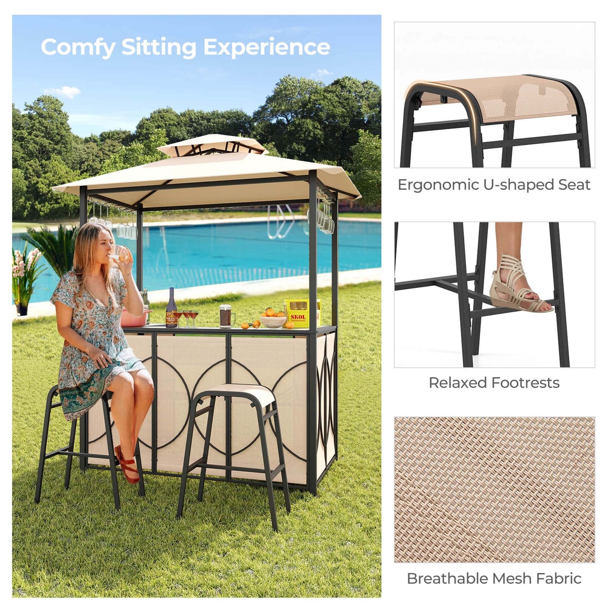 Costway 3 PCS Patio Bar Set with Tempered Glass Bar Table Metal - See Details