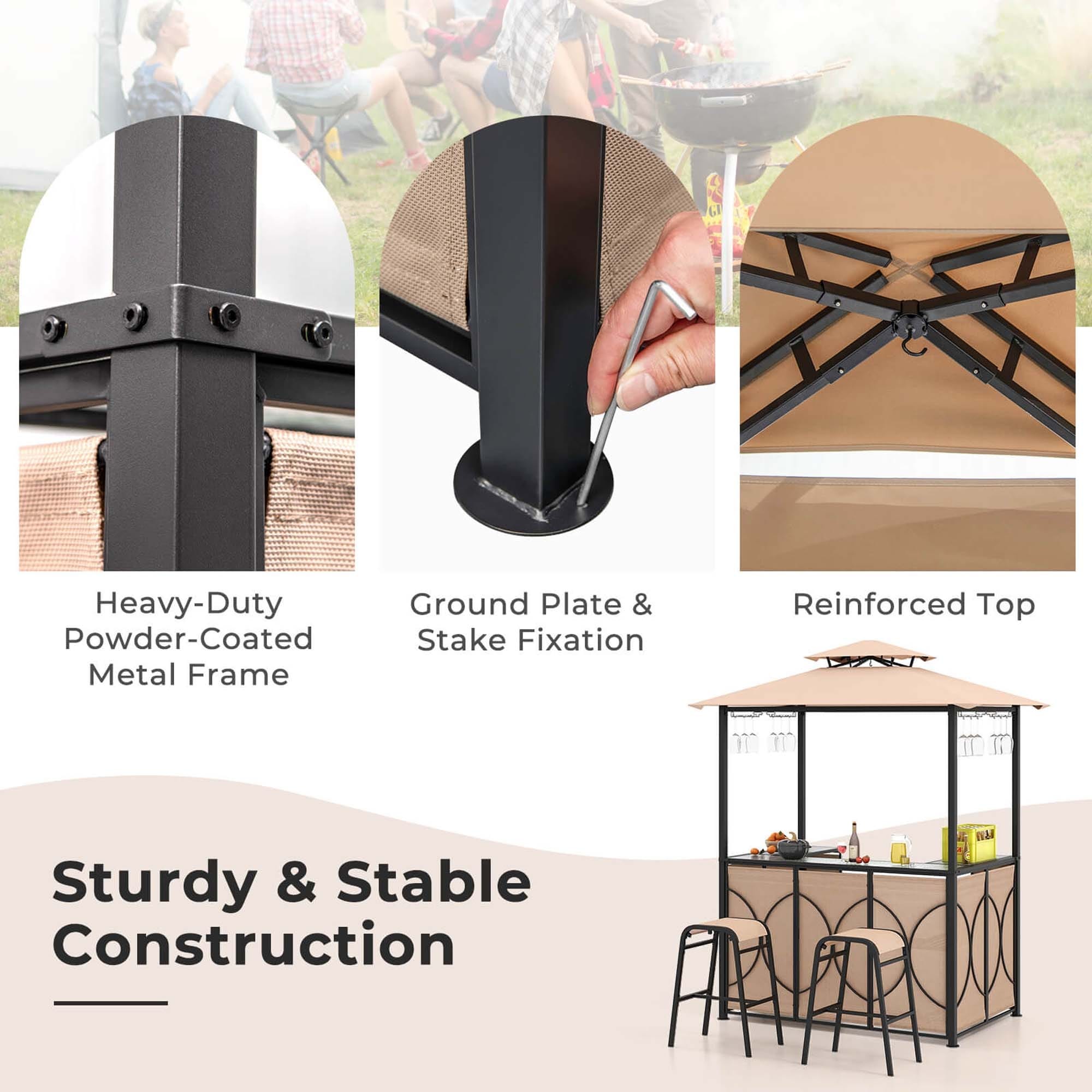 Costway 3 PCS Patio Bar Set with Tempered Glass Bar Table Metal - See Details