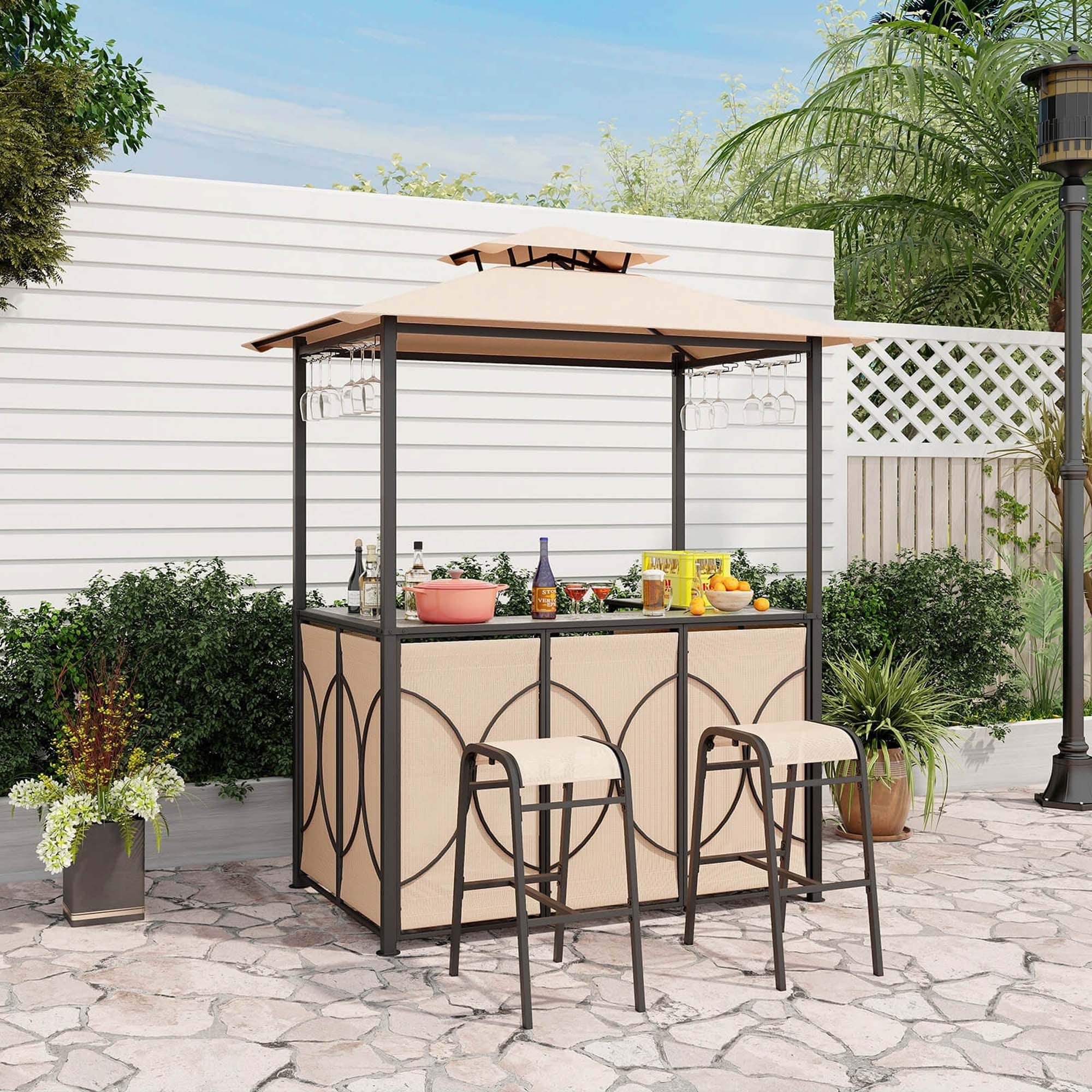 Costway 3 PCS Patio Bar Set with Tempered Glass Bar Table Metal - See Details