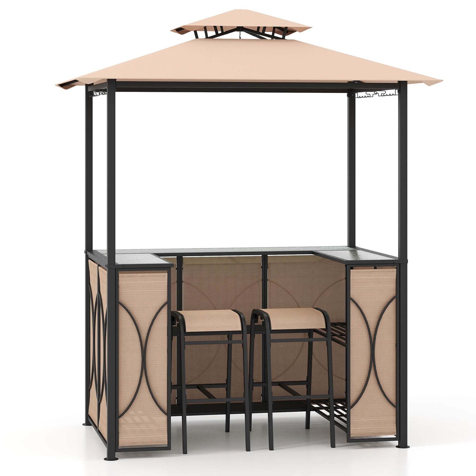Costway 3 PCS Patio Bar Set with Tempered Glass Bar Table Metal - See Details
