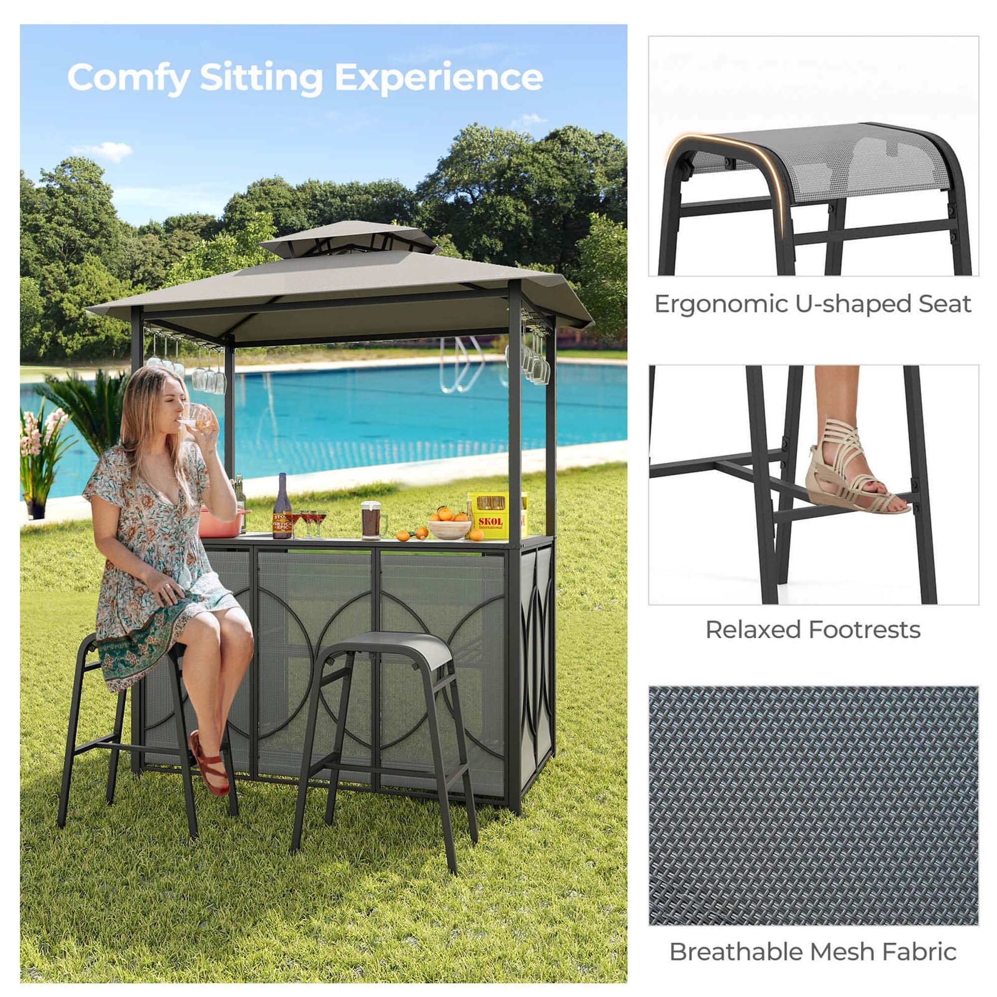 Costway 3 PCS Patio Bar Set with Tempered Glass Bar Table Metal - See Details