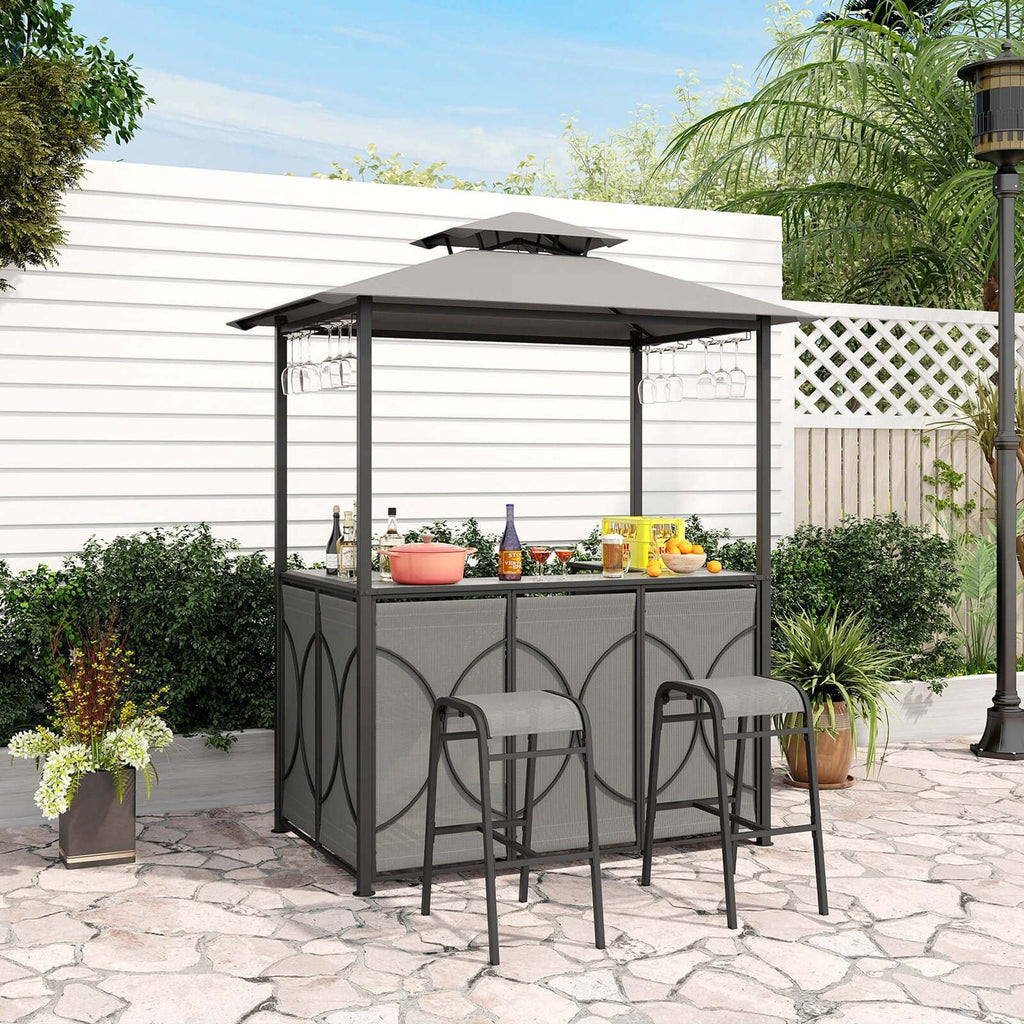 Costway 3 PCS Patio Bar Set with Tempered Glass Bar Table Metal - See Details