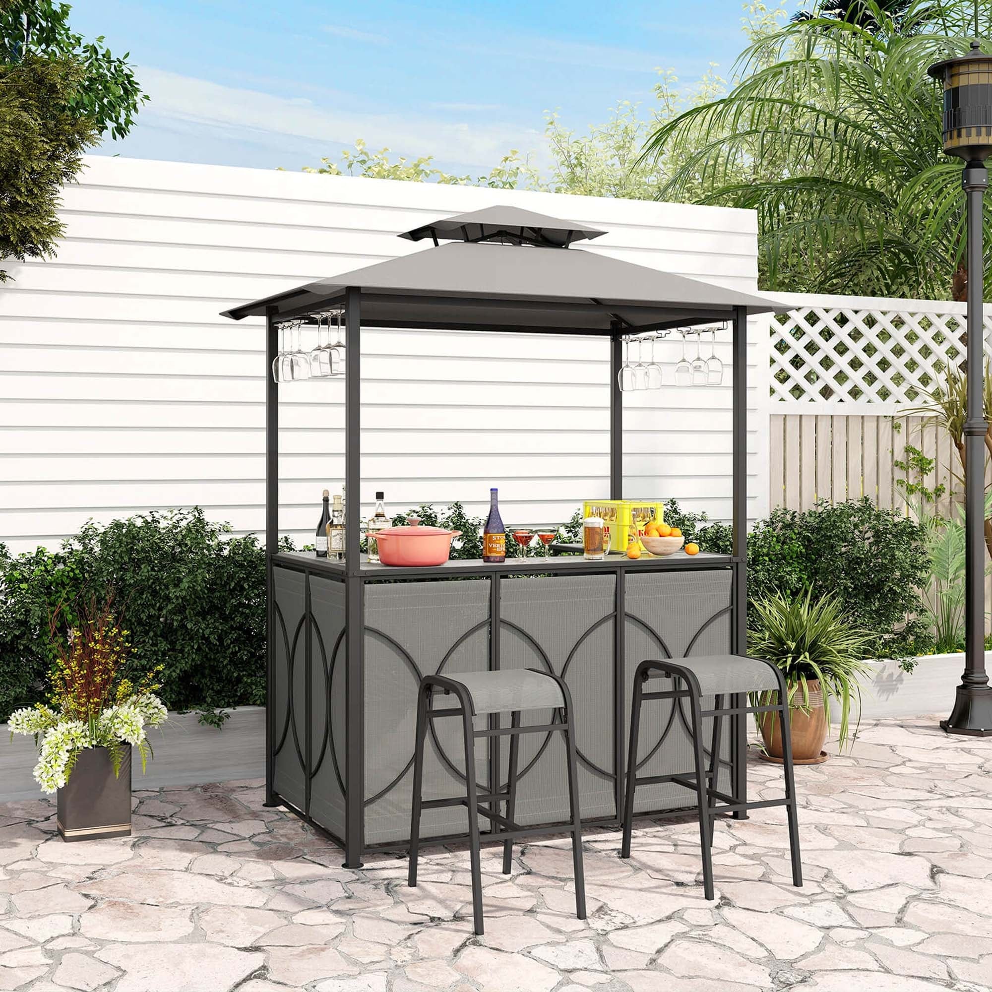Costway 3 PCS Patio Bar Set with Tempered Glass Bar Table Metal - See Details