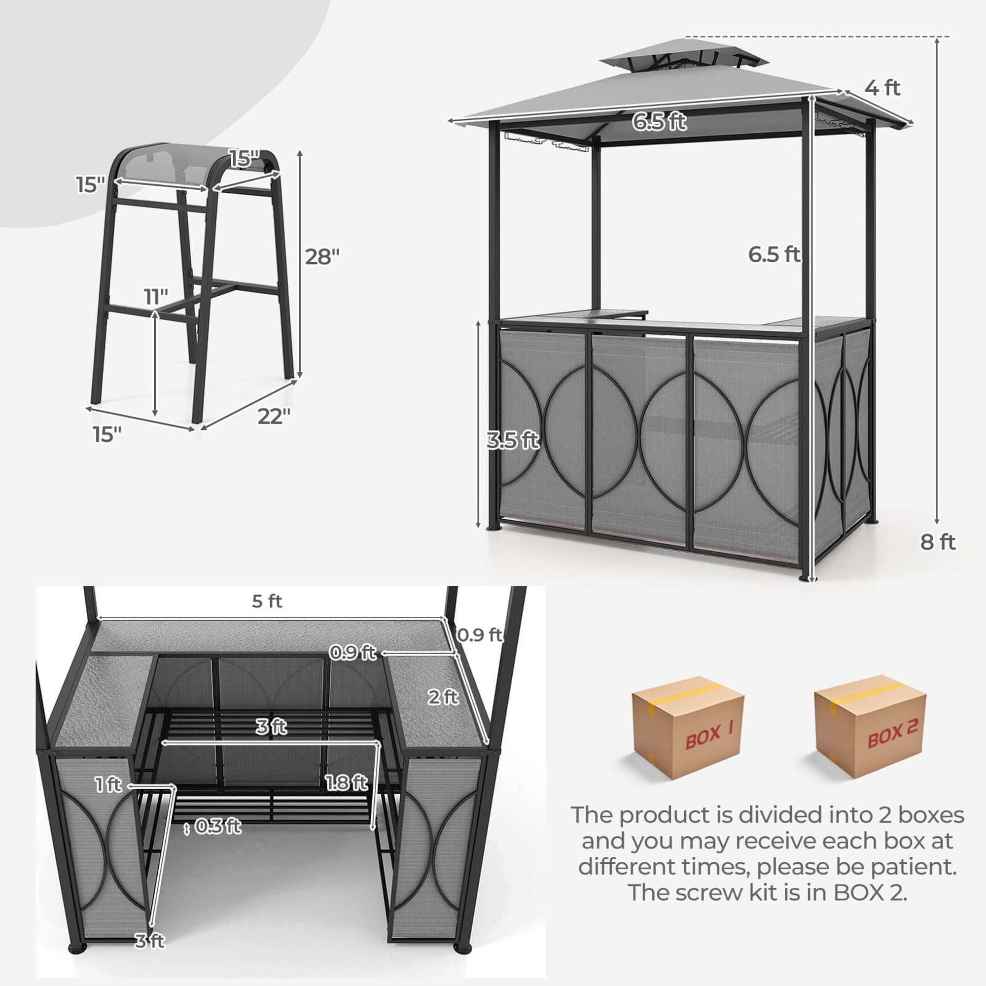 Costway 3 PCS Patio Bar Set with Tempered Glass Bar Table Metal - See Details