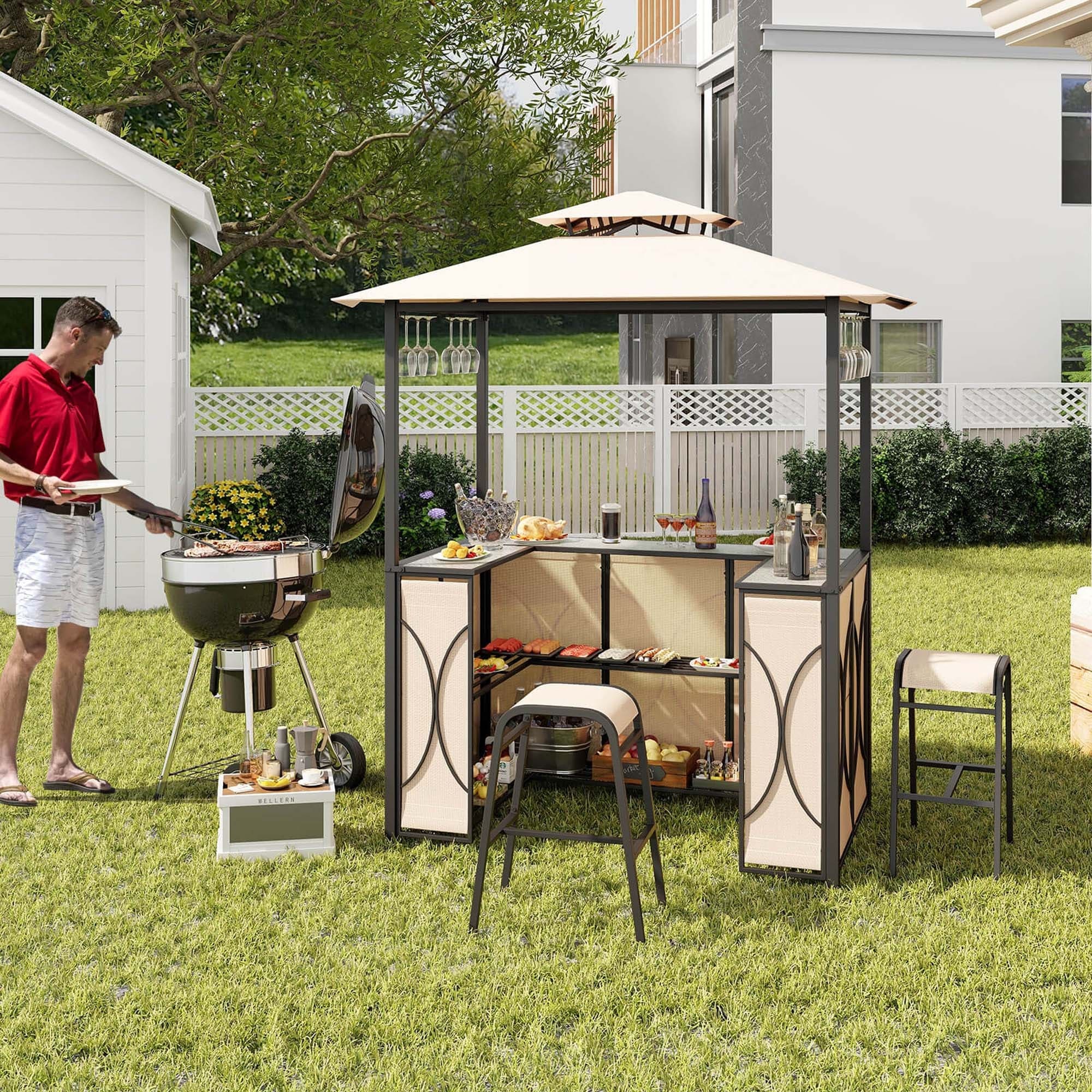 Costway 3 PCS Patio Bar Set with Tempered Glass Bar Table Metal - See Details