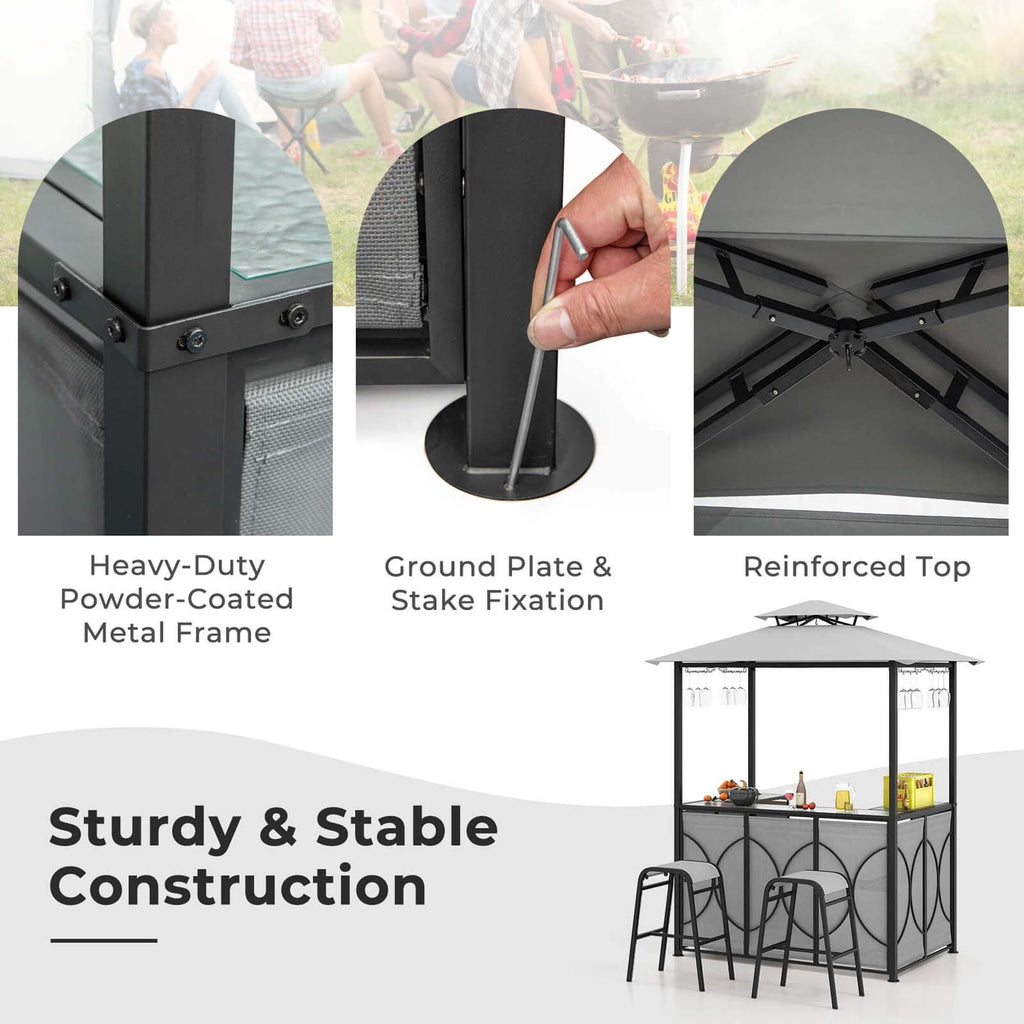 Costway 3 PCS Patio Bar Set with Tempered Glass Bar Table Metal - See Details
