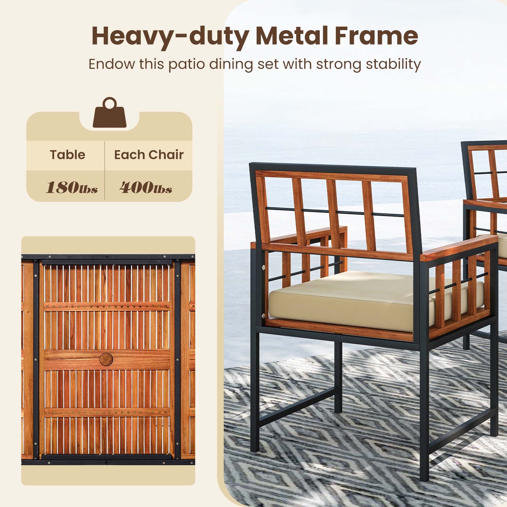 Costway 7 PCS Patio Dining Set Outdoor Acacia Wood Table with Soft - See Details