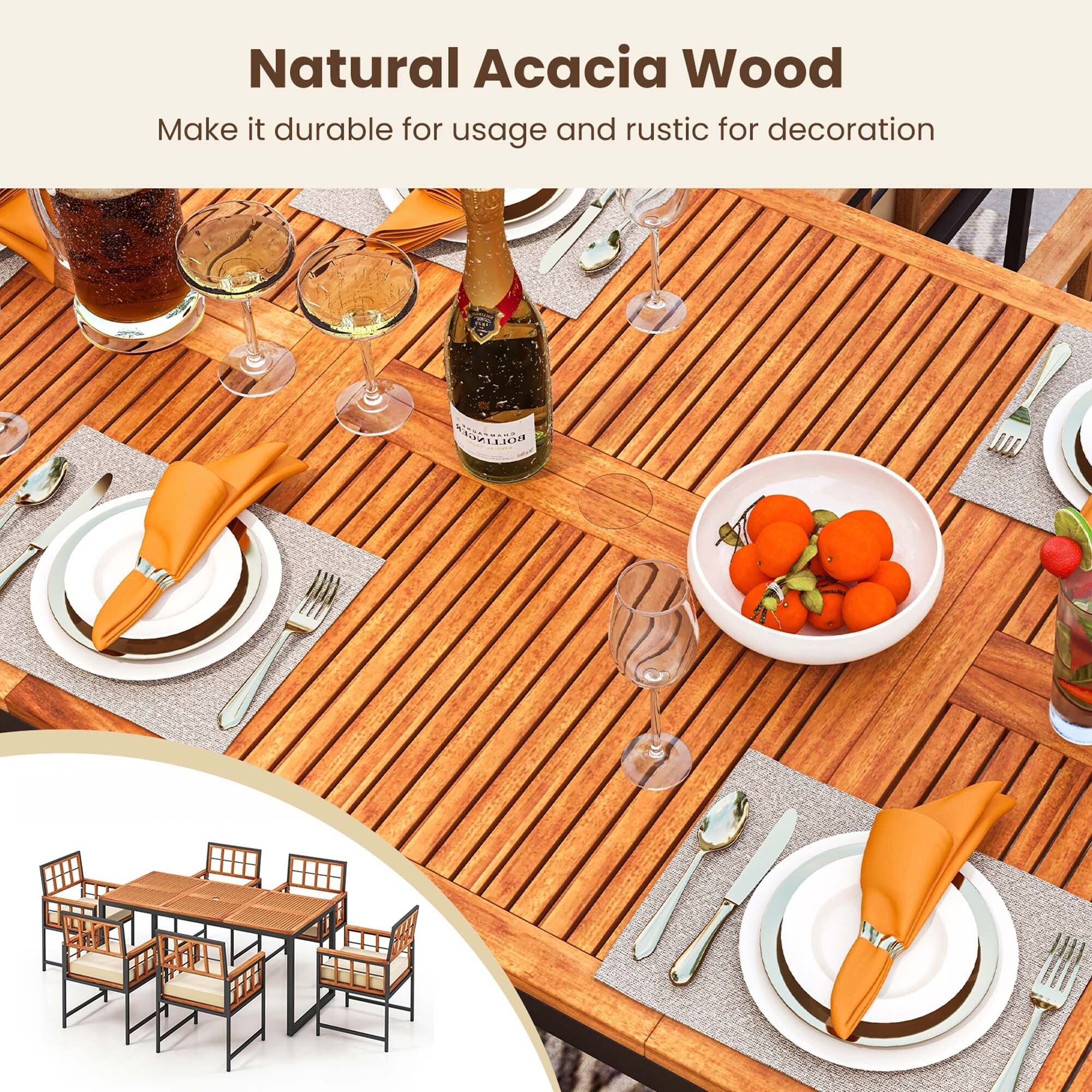 Costway 7 PCS Patio Dining Set Outdoor Acacia Wood Table with Soft - See Details