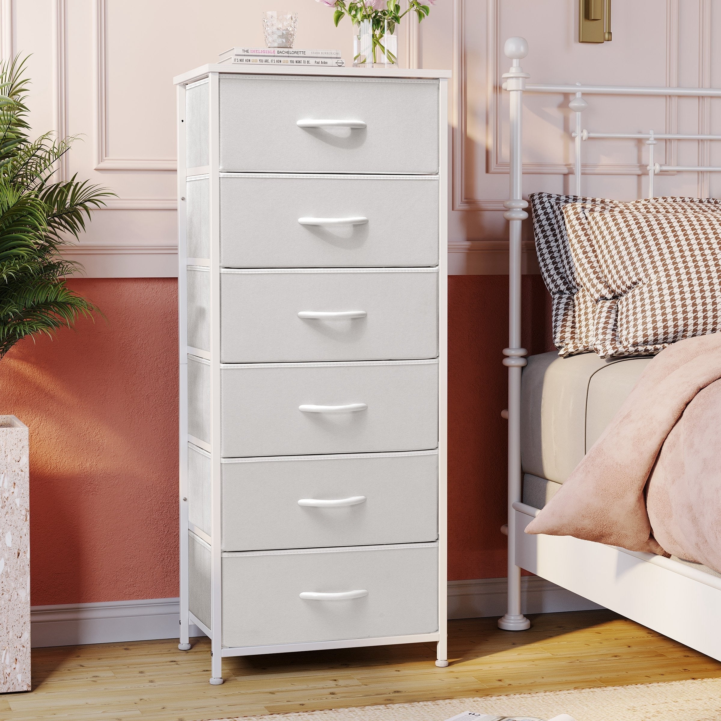 Crestlive Products 6 Drawers Vertical Dresser Storage Tower with Wood Top